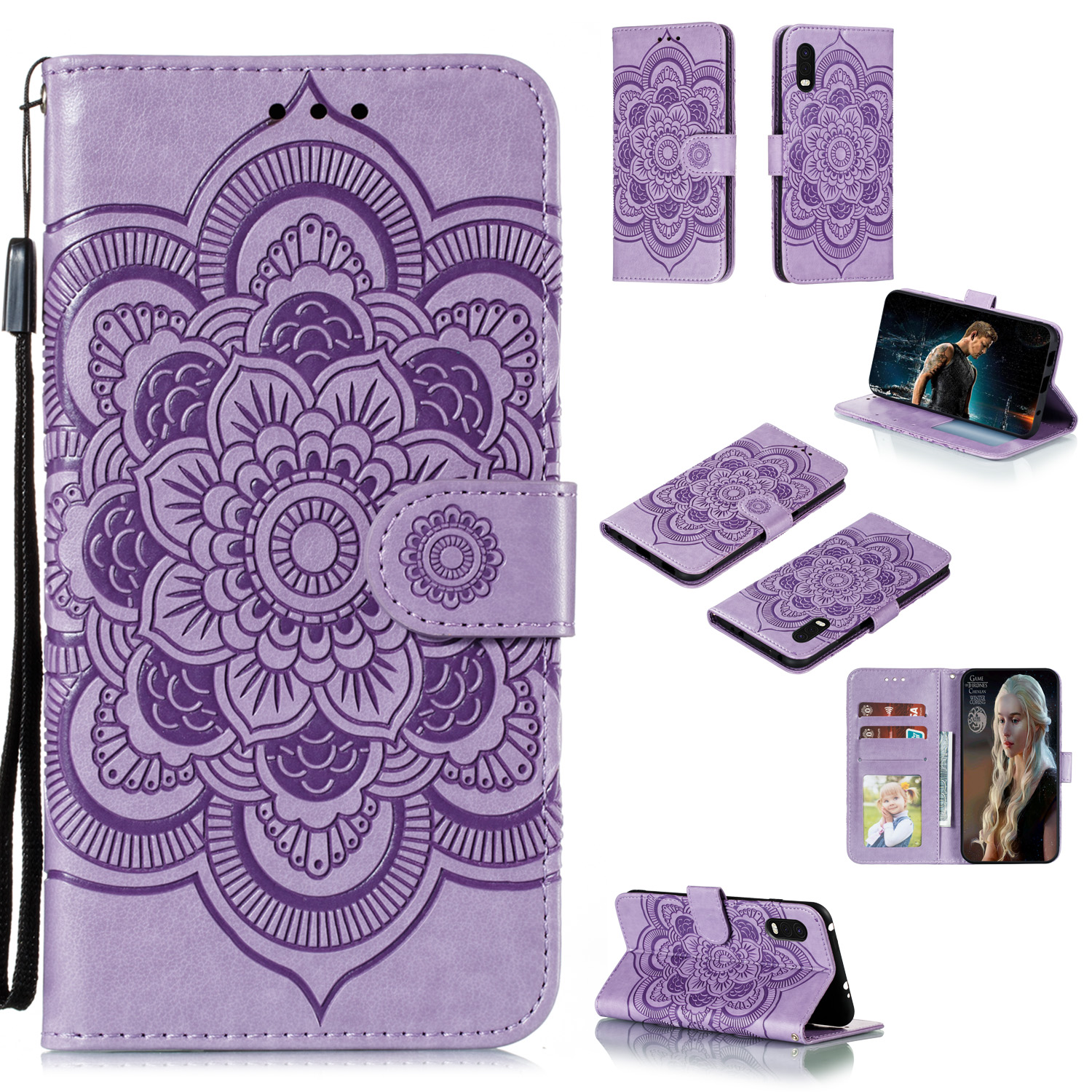 

Imprint Mandala Flower Leather Phone Cover Case for Samsung Galaxy Xcover Pro - Purple, Galaxy Xcover Pro