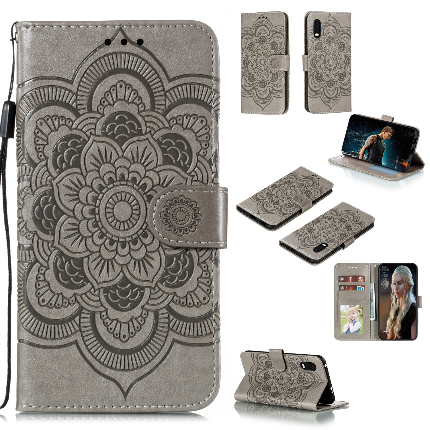 

Отпечаток Мандала Цветочный Кожаный Чехол Чехол Для Samsung Galaxy XCover Pro - Серый, Galaxy Xcover Pro