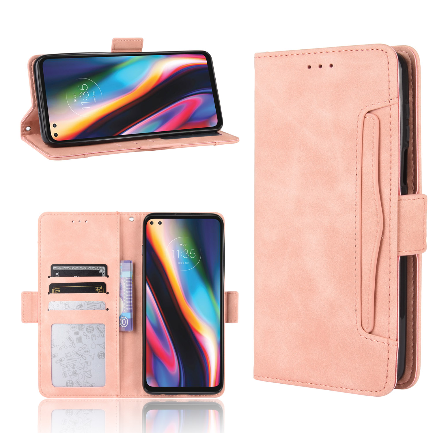 

Wallet Stand Flip Leather Protective Case for Motorola Moto G 5G Plus - Pink, Motorola Motorola Moto G 5G Plus