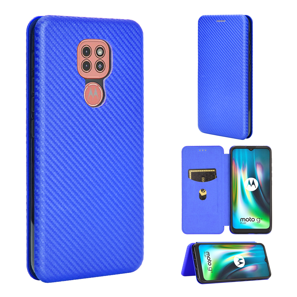 

Couverture en Cuir de Carbone en Fibre de Carbone Auto-absorbée Pour Motorola Moto G9 (inde) / Moto G9 Play - Bleu, Motorola Motorola Moto G 5G Plus