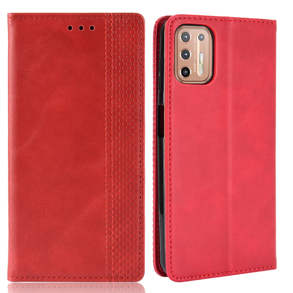

Magnetischer Vintage-Stil-Telefon-Schutzhülle Für Motorola Moto G9 Plus Mit Wallet-Stand - Rot, Motorola Moto G9 Plus