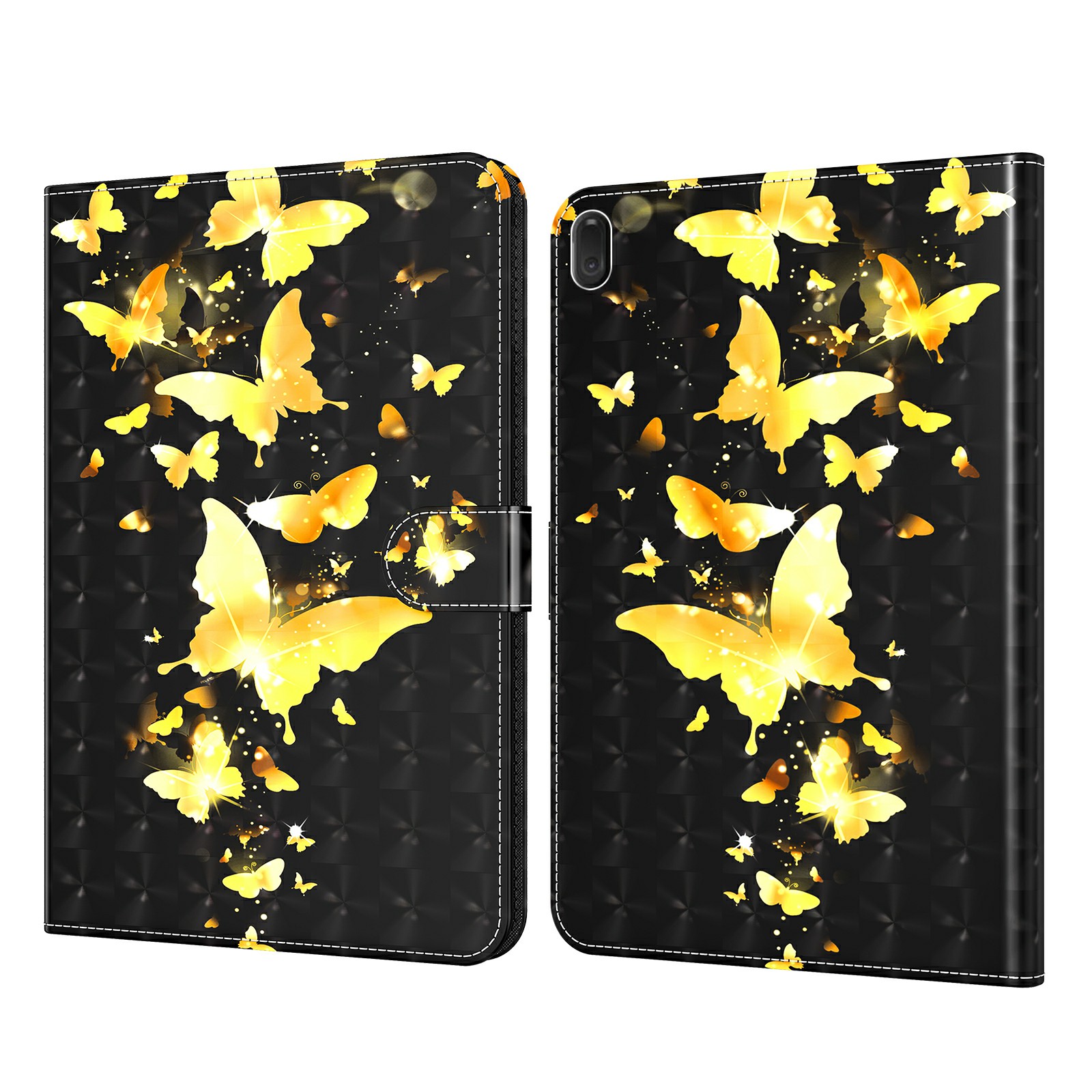 

Musterdruck Leder Vollschutz Tablet Case Brieftasche Design Für Lenovo Tab E10 - Goldschmetterling., Lenovo Tab E10