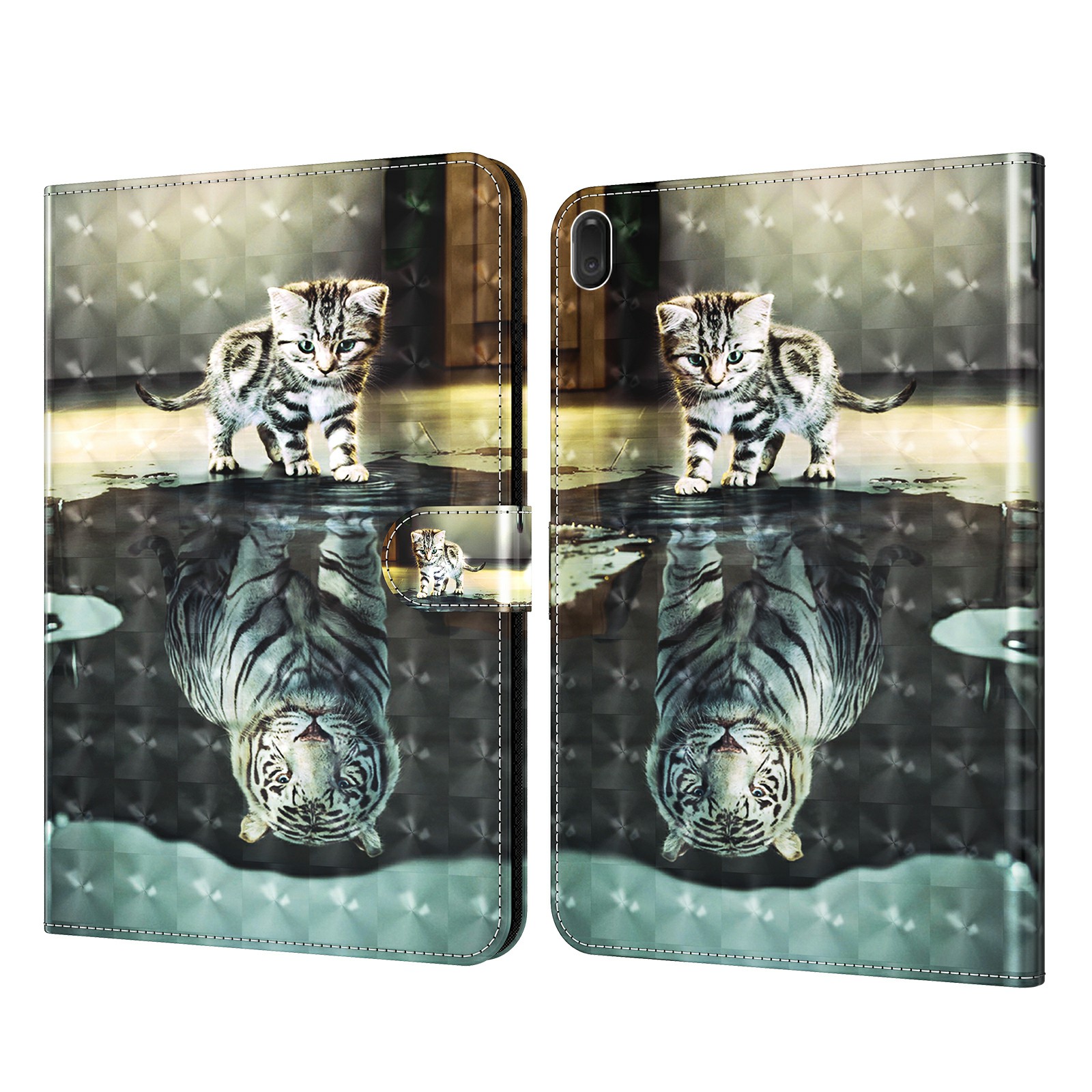 

Musterdruck Leder Vollschutz Tablet Case Brieftasche Design Für Lenovo Tab E10 - Katze Und Tiger, Lenovo Tab E10