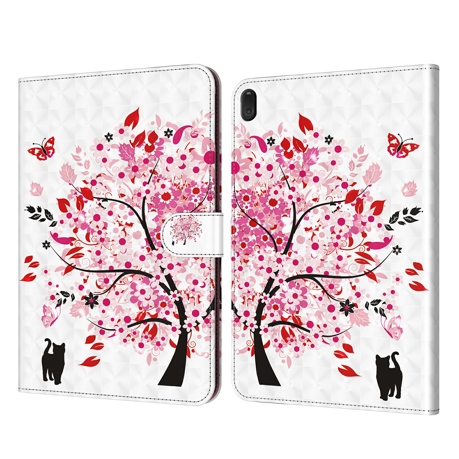 

Musterdruck Leder Vollschutz Tablet Case Brieftasche Design Für Lenovo Tab E10 - Blütenbaum, Lenovo Tab E10