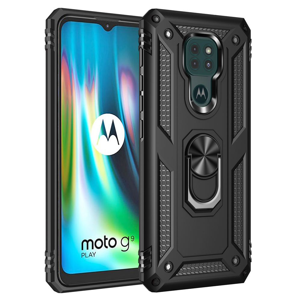 

Ring-kickstand-cover Für Motorola Moto G9 Play Hybrid PC + TPU Anti-drop-telefon Shell - Schwarz, Motorola Moto G9 Play