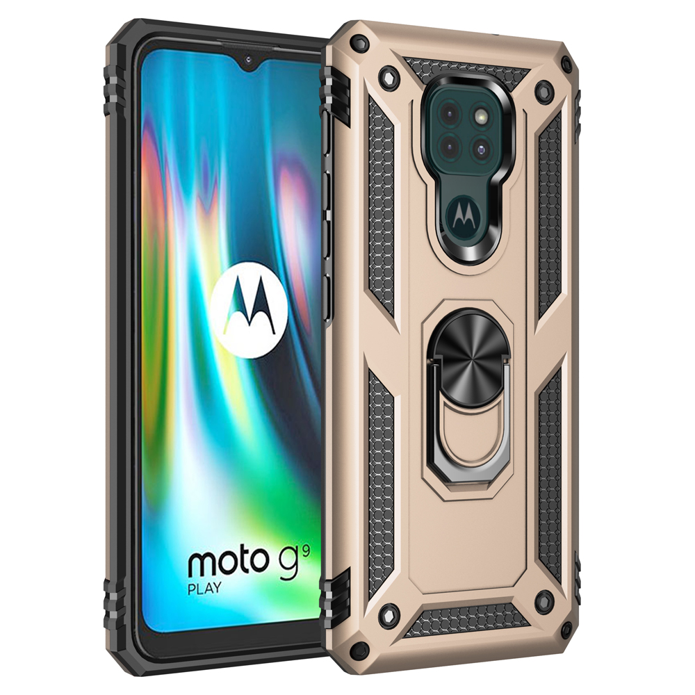 

Ring-kickstand-cover Für Motorola Moto G9 Play Hybrid PC + TPU Anti-drop-telefon Shell - Gold, Motorola Moto G9 Play