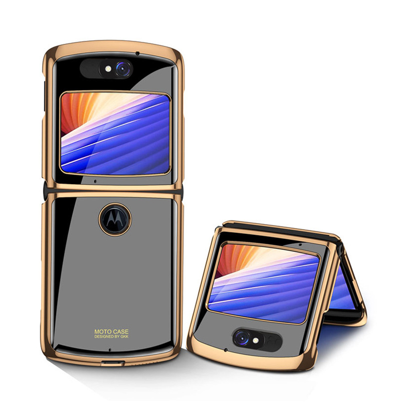 

GKK Schockfarbig Farbiger Zeichnung PC + Temperiertes Glas Telefonabdeckung Für Motorola Razr 5G - Schwarz/golden, Motorola Razr 5G