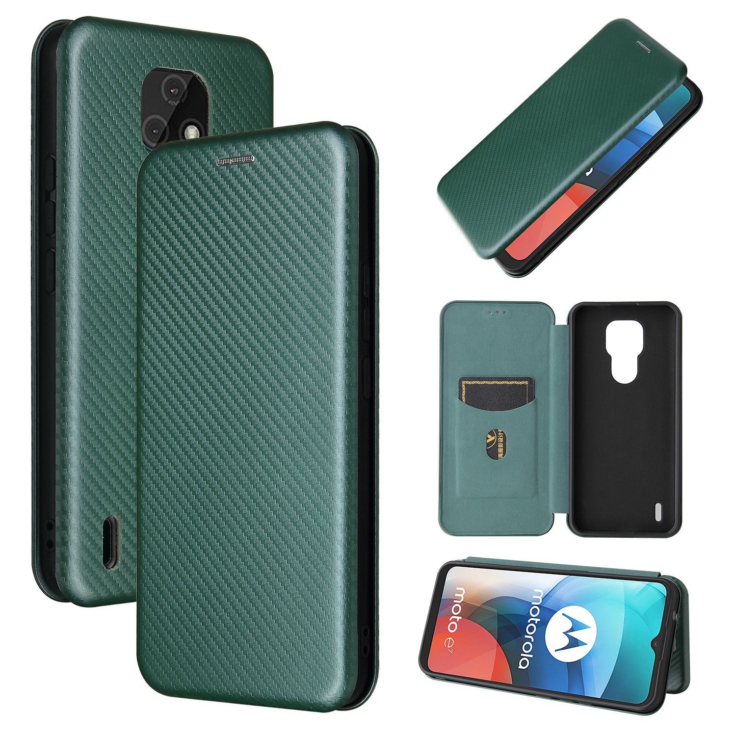 

Auto-absorbed Stand Cover for Motorola Moto E7 Carbon Fiber Texture Leather Case - Green, Motorola Motorola Moto G 5G Plus