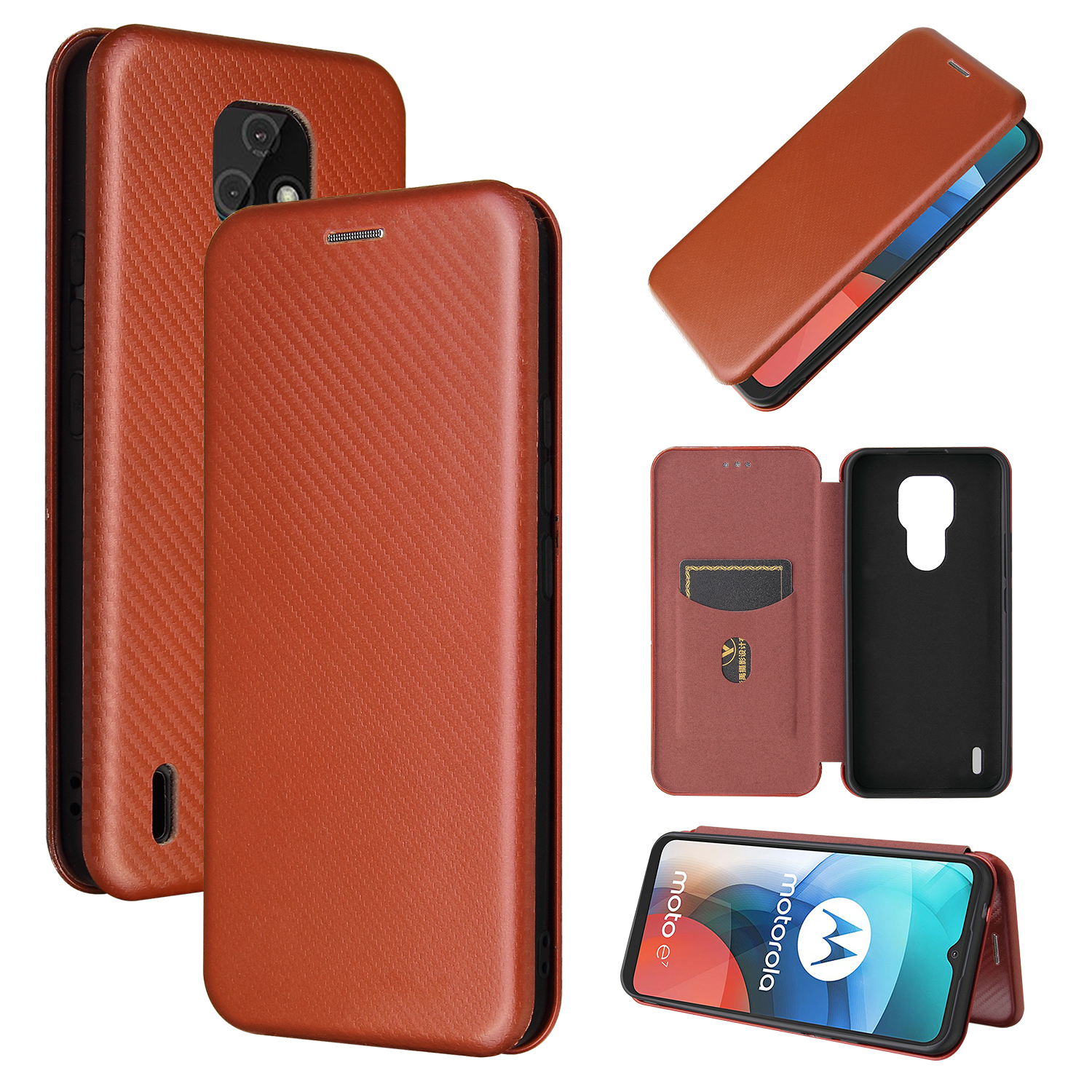

Auto-absorbed Stand Cover for Motorola Moto E7 Carbon Fiber Texture Leather Case - Brown, Motorola Motorola Moto G 5G Plus