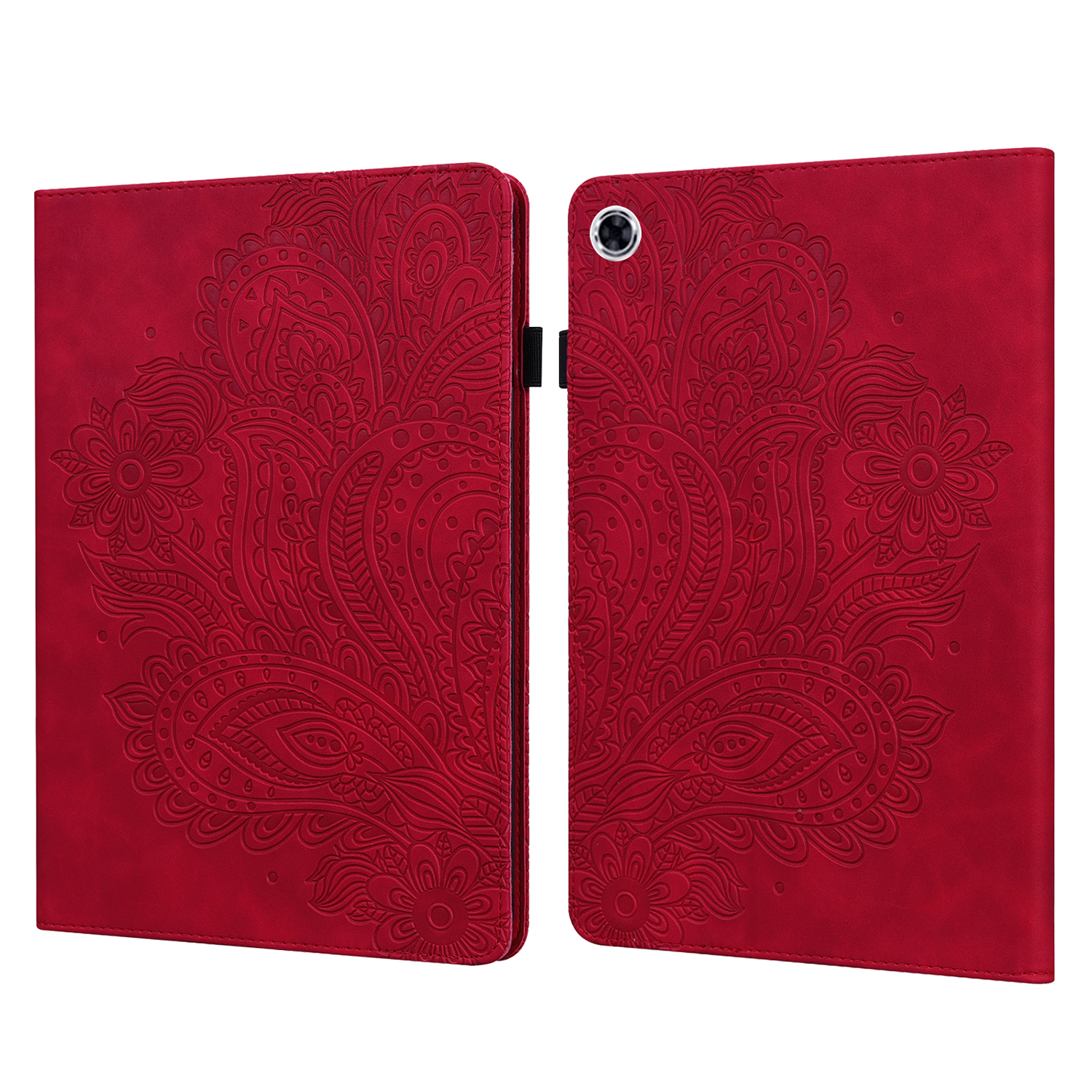 

For Lenovo M10 Plus / Smart Tab M10 FHD Plus X606F Imprinted Flower Pattern Leather Wallet Stand Tablet Protective Shell - Red, Samsung Galaxy M10