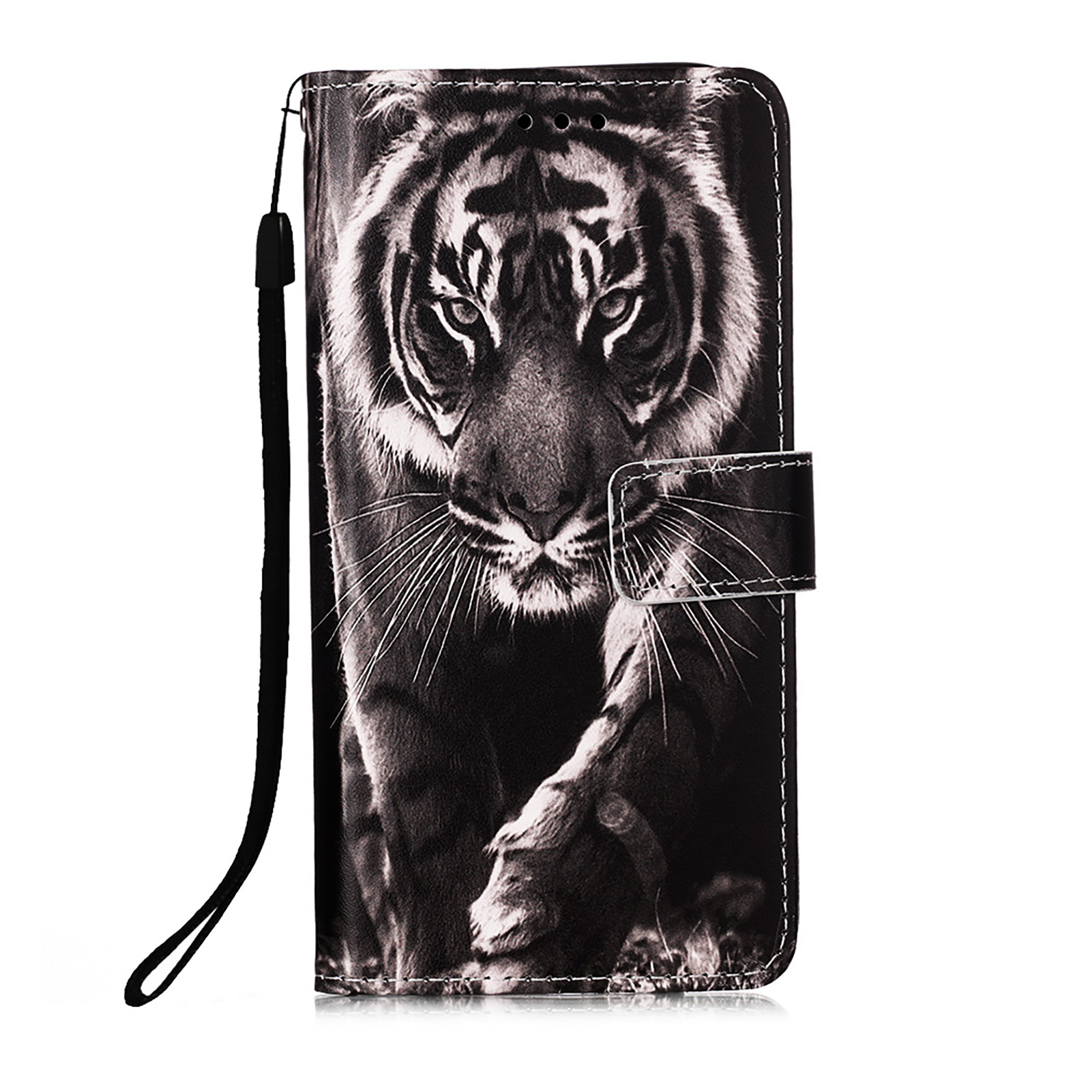 

Pattern Printing Leather Wallet Stand Case for Motorola Moto E7 - Tiger