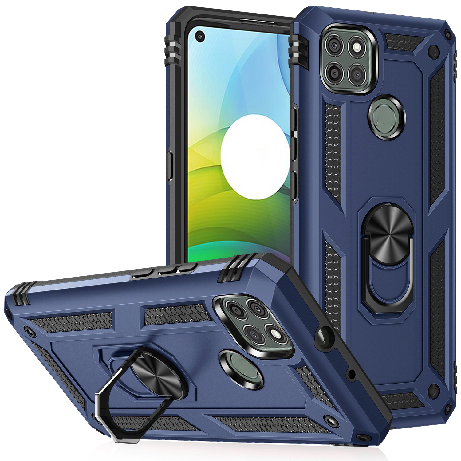 

Rüstung Anti-Herbst-Metallring Kickstand Hybrid-PC-TPU-Shell Für Motorola Moto G9 Macht - Blau, Motorola Moto G9 Power