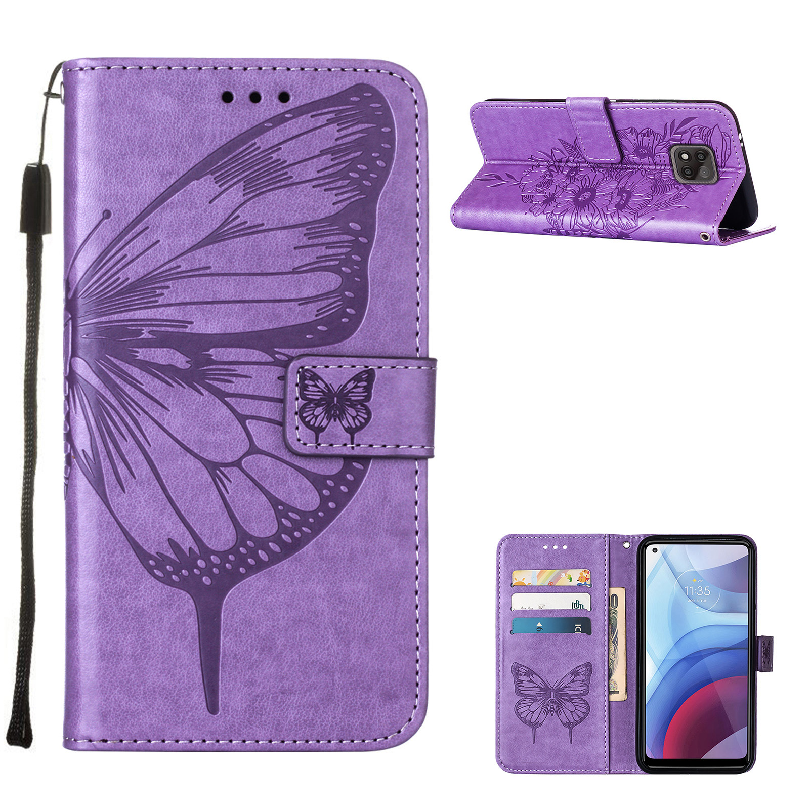 

Imprint Butterfly Flower Pattern Wallet Stand Leather Cover Case for Motorola Moto G Power (2021) - Purple