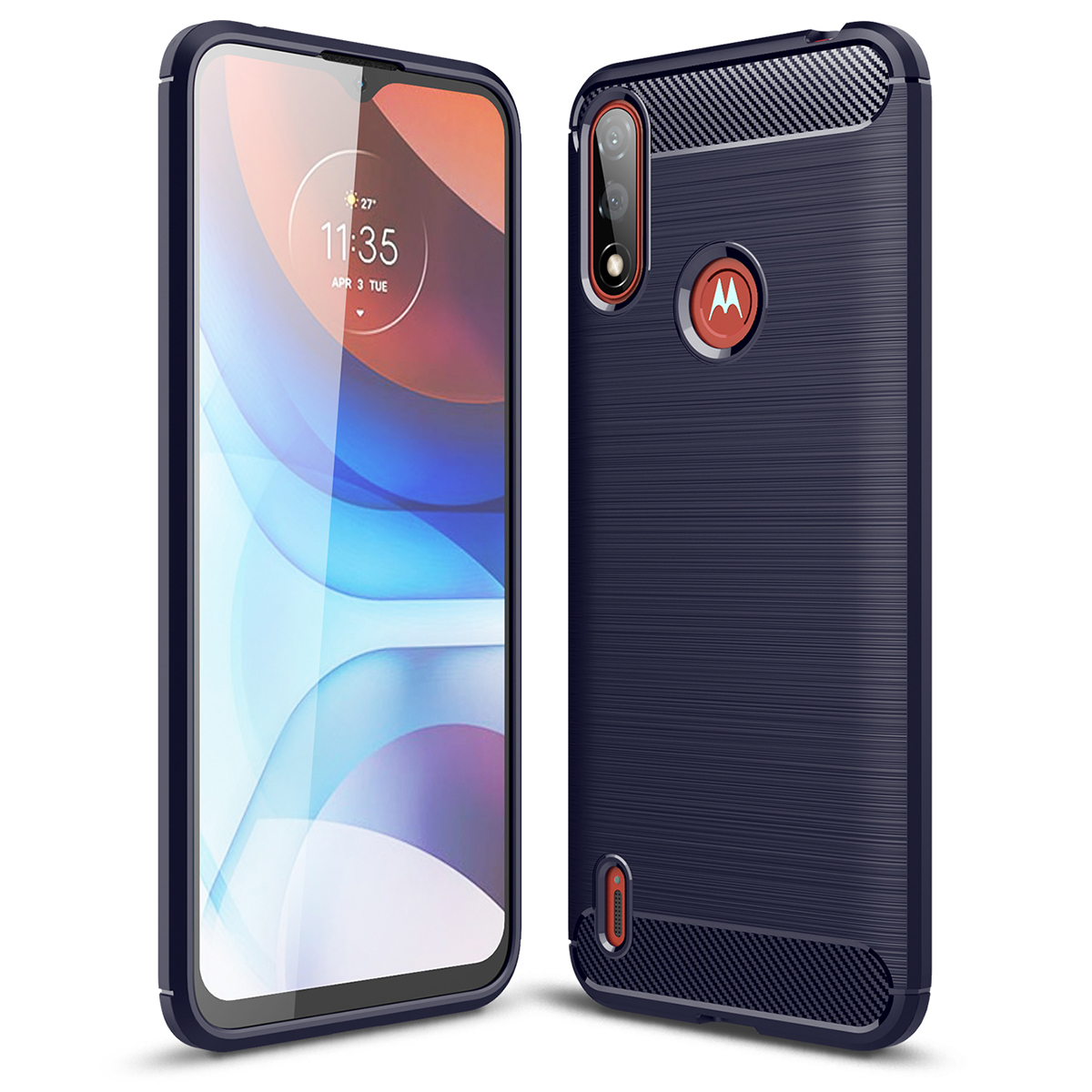 

Pour Motorola Moto E7 Power / Moto E7i Power Scratch Resistant Skil TPU TPU Back Coot Brackage en Fibre de Carbone Couverture de Protection - Bleu