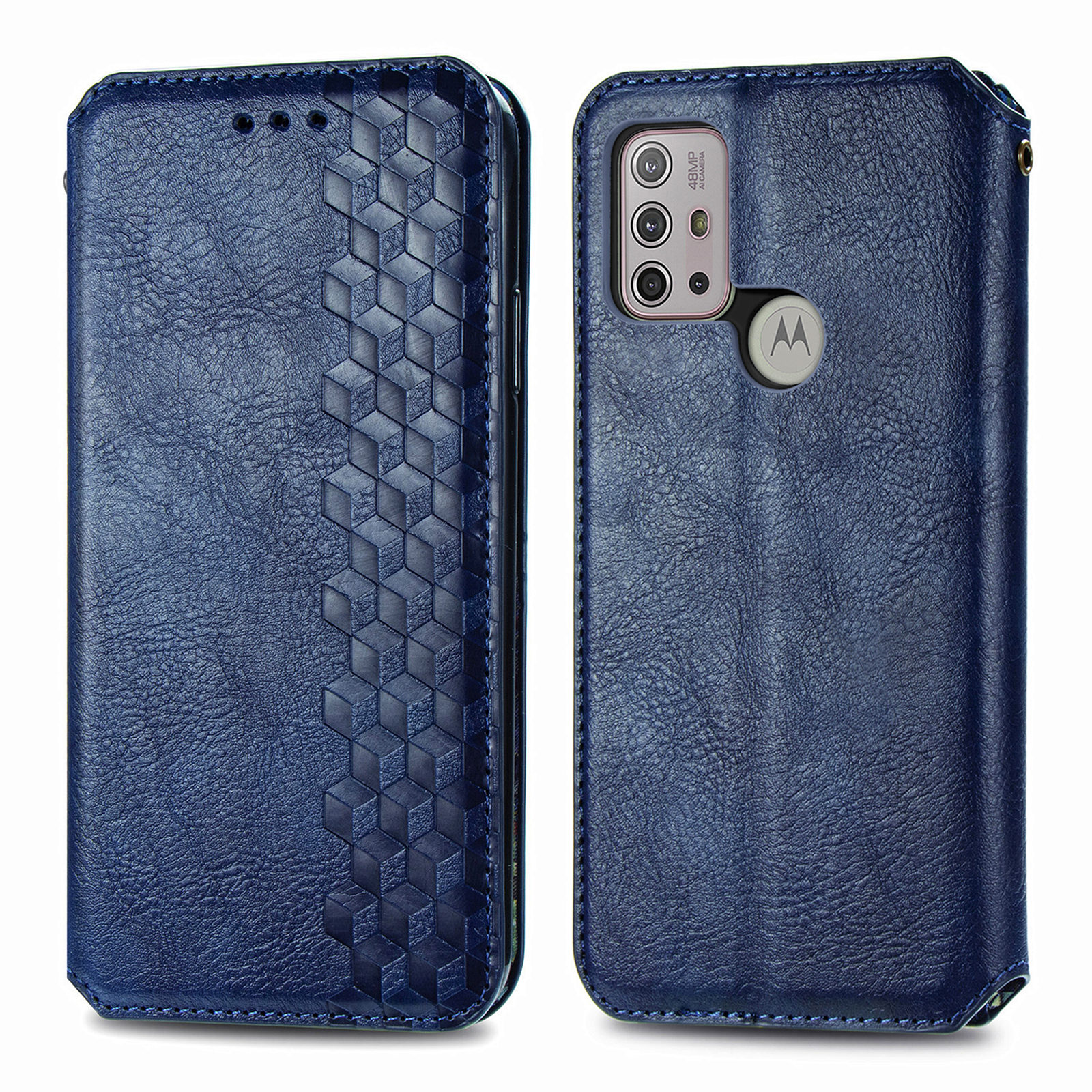 

Wallet Stand Design Rhombus Impressum Auto Absorbiert PU Ledertasche Für Motorola Moto G30 - Blau, Motorola Moto G30