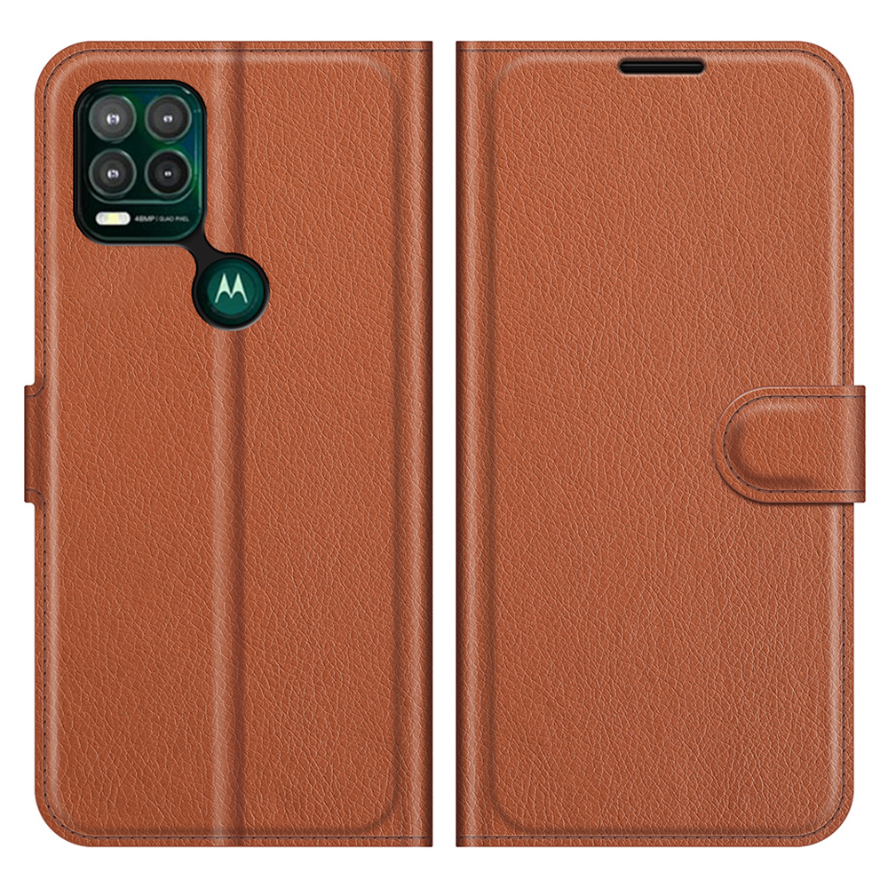 

Litchi Skin Wallet Design Mobile Phone Cuir Case Hover Pour Motorola Moto G Stylus 5G (2021) - Brun