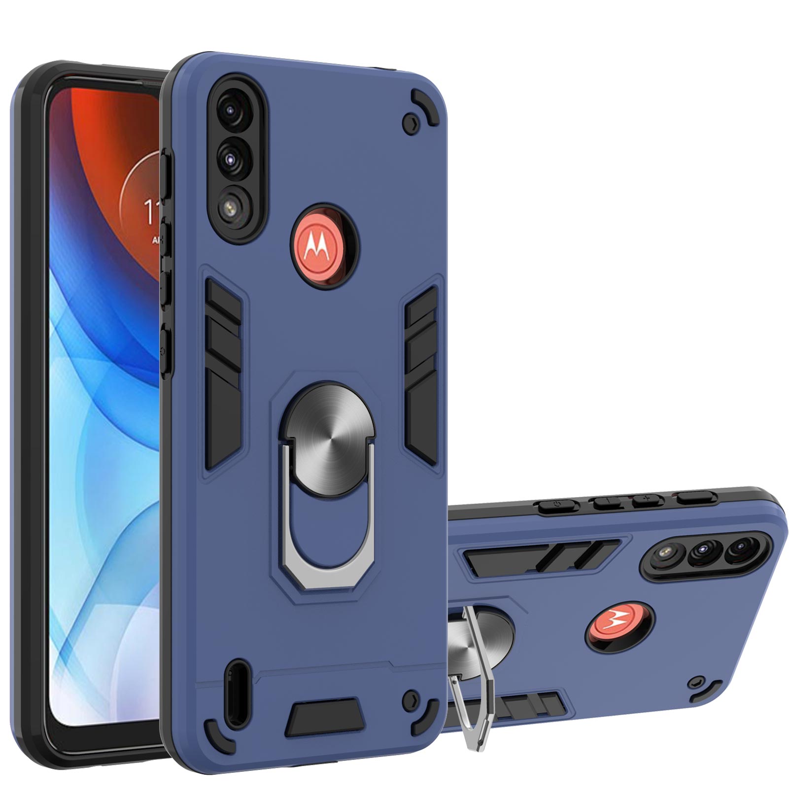 

Voller Schützender Harter Kunststoffweicher TPU Hybrid -hülle Mit Kickstand Für Motorola Moto E7 Power/Moto E7i Power - Blau, Motorola Moto E7 Power