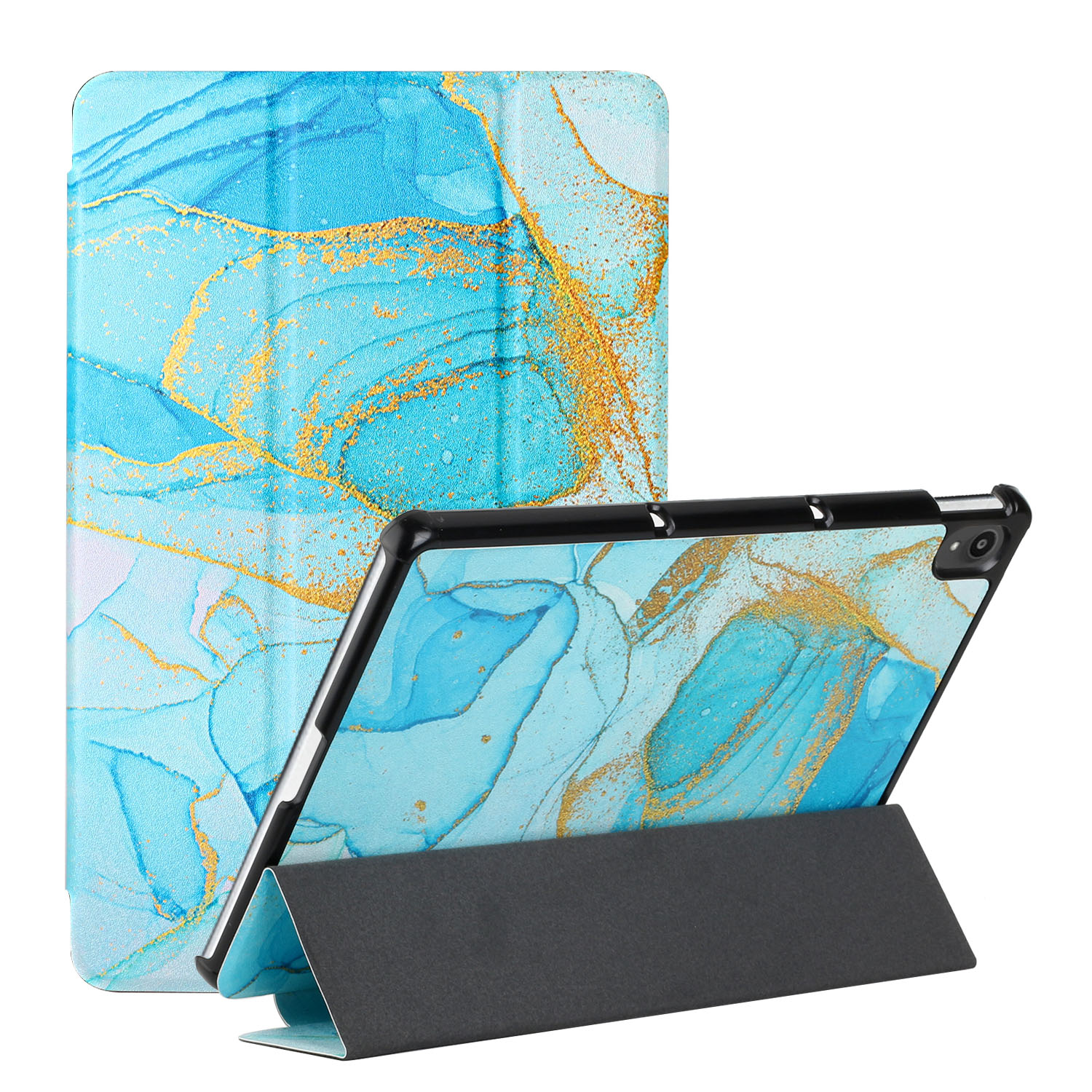 

Eine Serie Auto Wake/Sleep Muster Drucken Seiden Textur Stand Tablet Hülle Standabdeckung Für Lenovo Tab P11/Lenovo Pad - Gold/blau, Lenovo Tab P11