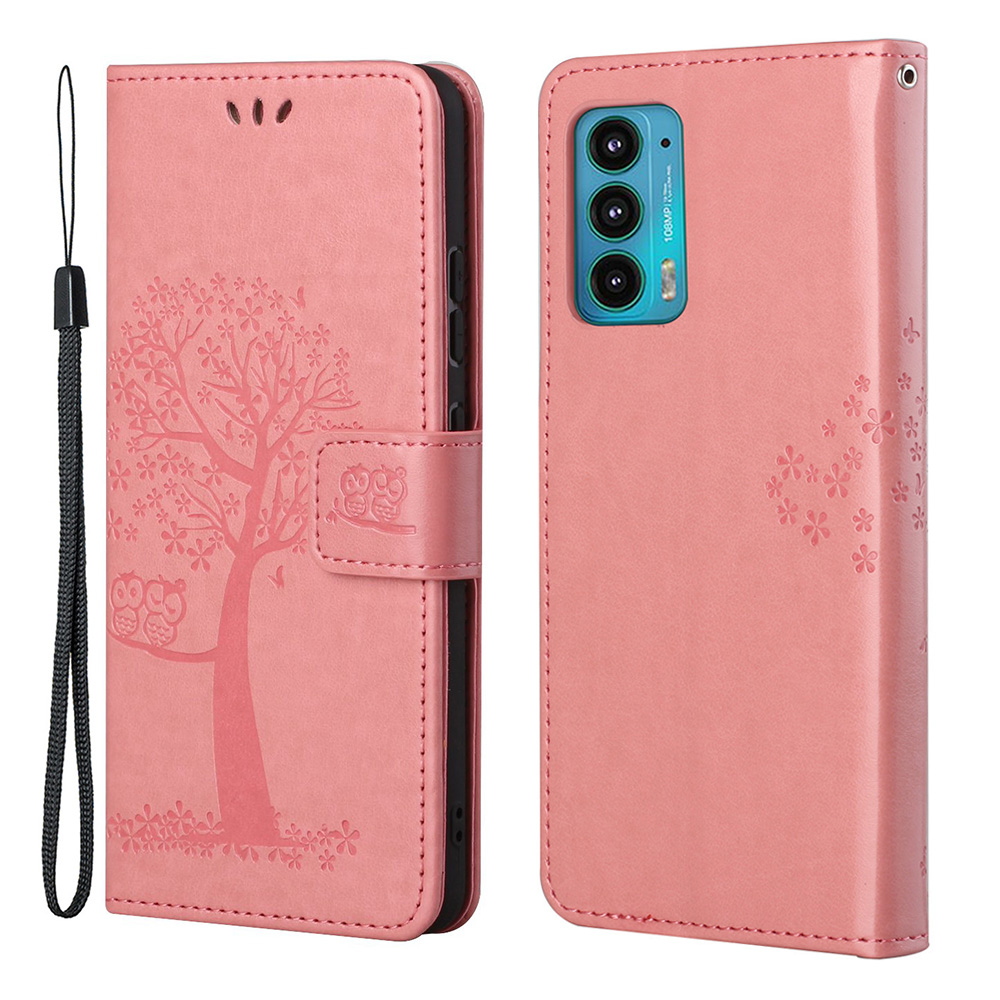 

Houet et Motif D'arbre Portefeuille Support de Porte-support Couvercle Téléphone Cuir Cuir Pour Motorola Edge 20 - Rose, Huawei P30