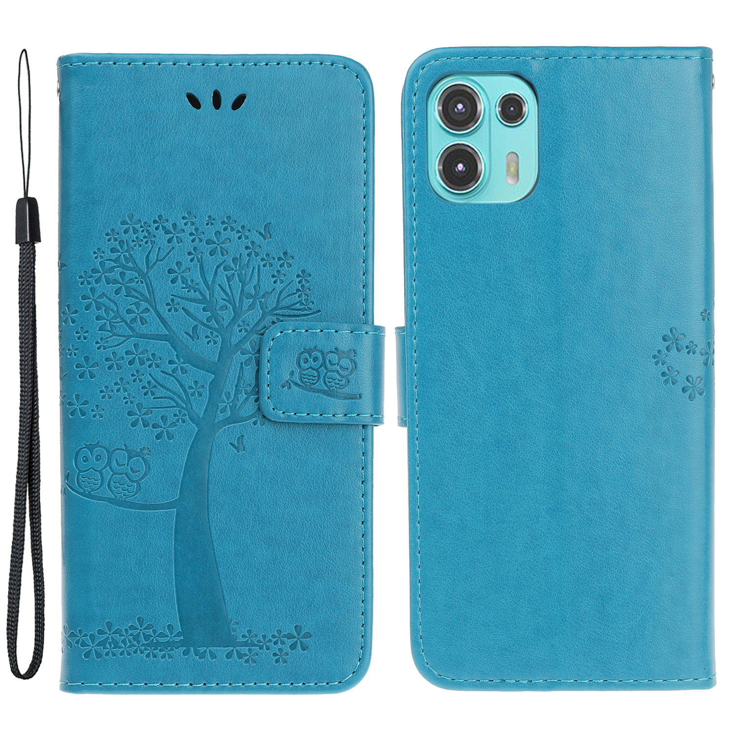 

Owl and Tree Pattern Imprinted Wallet Stand Leather Case Shell with Wrist Strap for Motorola Edge 20 Lite - Blue, Huawei P30