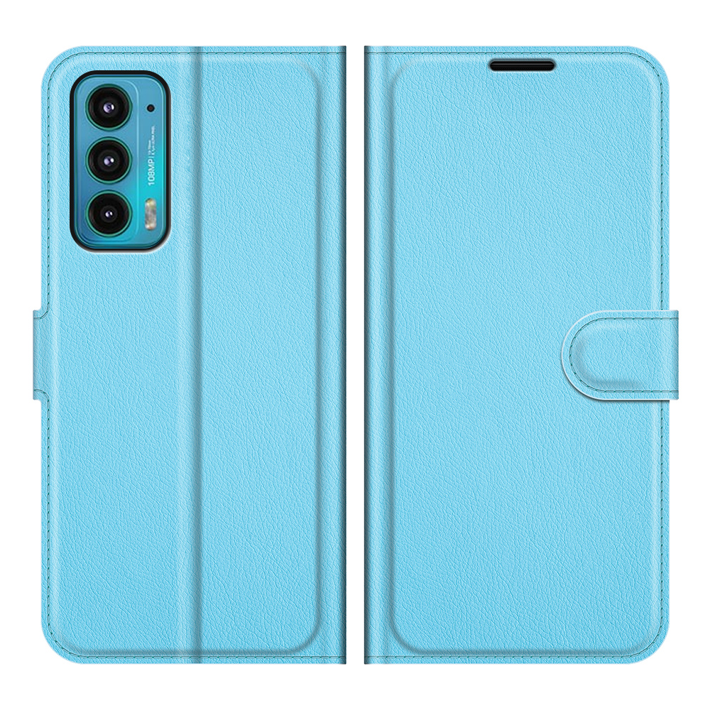 

Portefeuille Design Folio Flip Litchi Texture Texture Soft PU Cuir Soft Coating Avec Support Pour Motorola Edge 20 - Bleu
