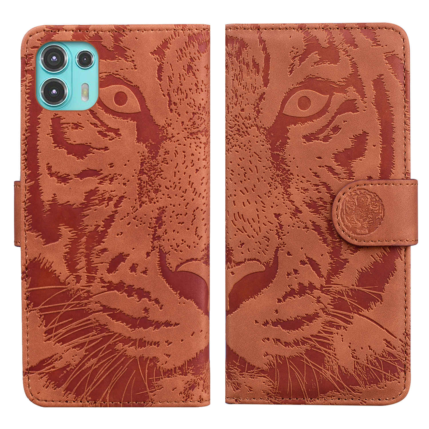

Tiger Imprint Premium PU Leather Wallet Stand Magnetic Flip Shockproof Protective Cover for Motorola Edge 20 Lite - Brown, Motorola Motorola Moto E7