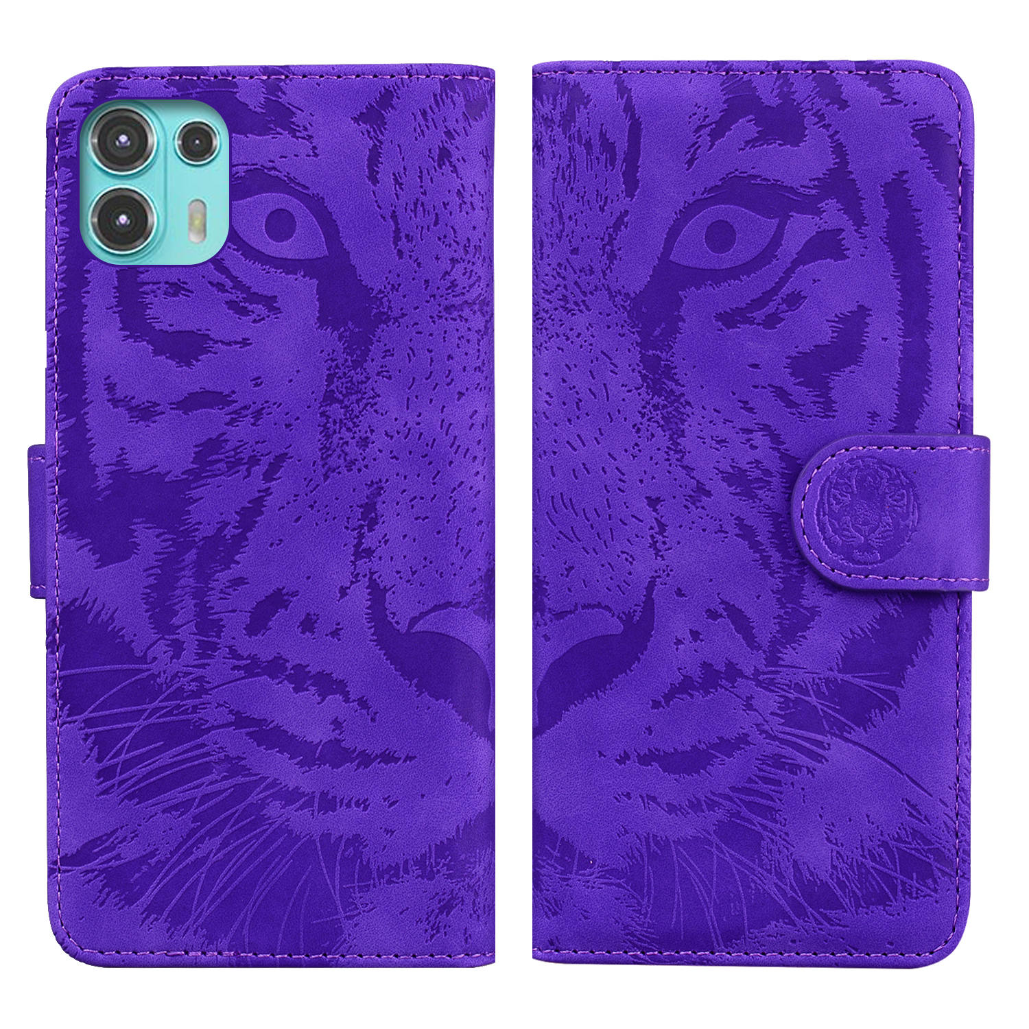 

Tiger Imprint Premium PU Leather Wallet Stand Magnetic Flip Shockproof Protective Cover for Motorola Edge 20 Lite - Purple, Motorola Motorola Moto E7