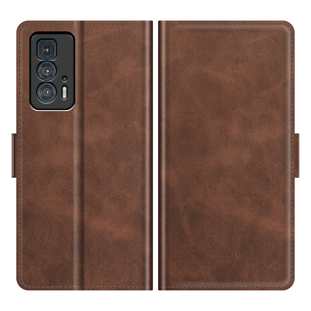 

Magnetic Double Clasp Wallet Stand PU Leather Phone Protective Case Shell for Motorola Edge 20 Pro 5G - Brown