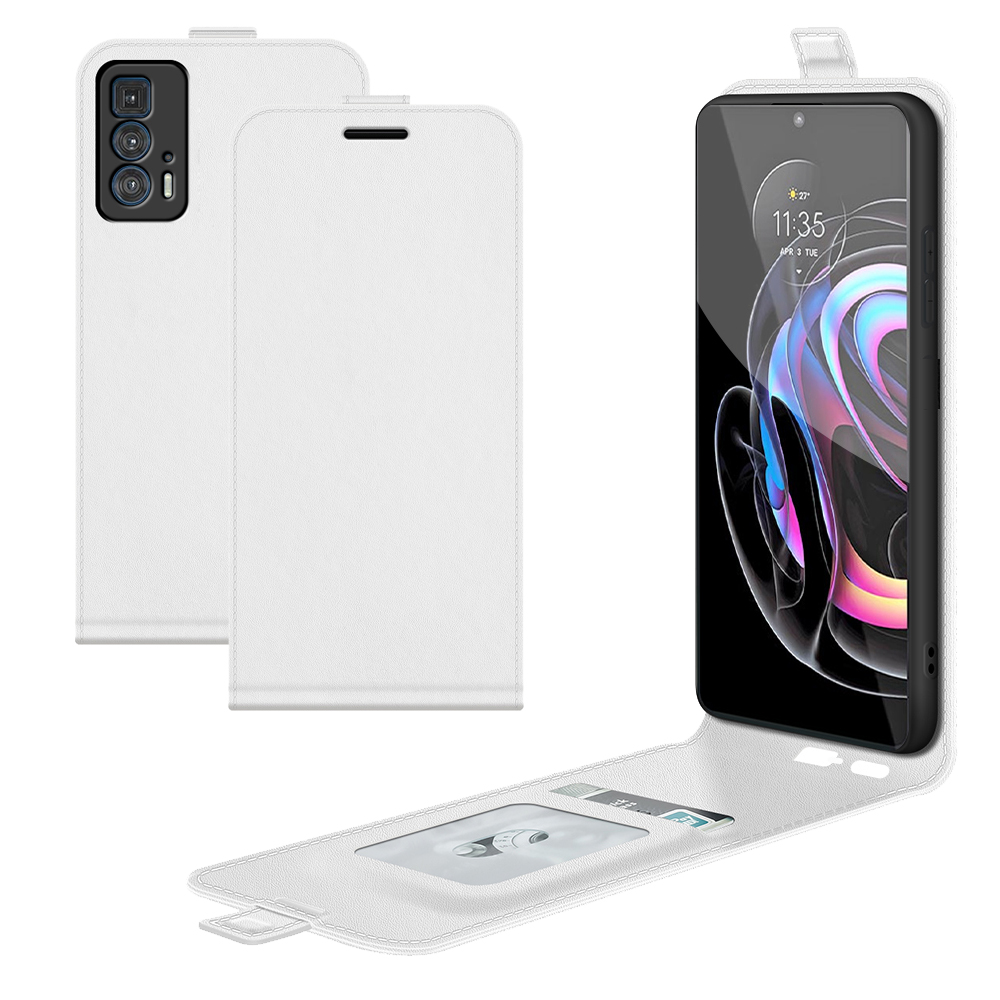 

Single Card Holder Drop-Resistant Crazy Horse Vertical Flip Leather Case for Motorola Edge 20 Pro - White