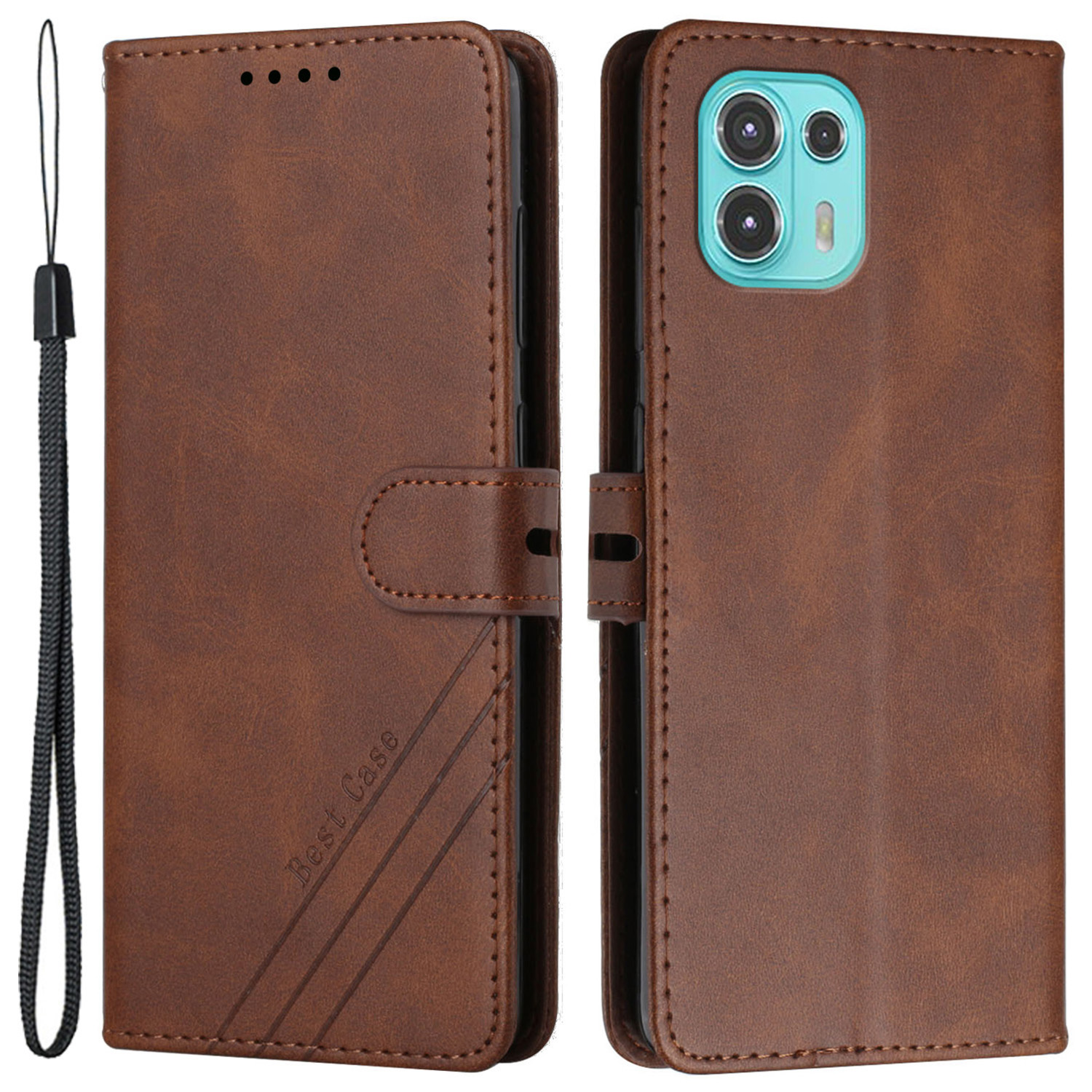 

Couleur de Couleur de Couleur PU PU Portefeuille de Téléphones à Téléphone Portable Stand Complet Couvercle de Protection Corporelle Avec Bracelet Pour Motorola Edge 20 Lite / Fusion de Bord 20 - Brun