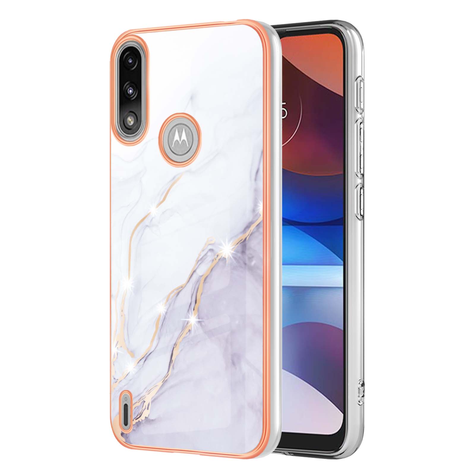 

Cadre Électroplate IMD IML Soft TPU Carie de Protection Anti-automne Résistant Aux Rayures Pour Motorola Moto E7 Power / Moto E7i Power - Blanc 006
