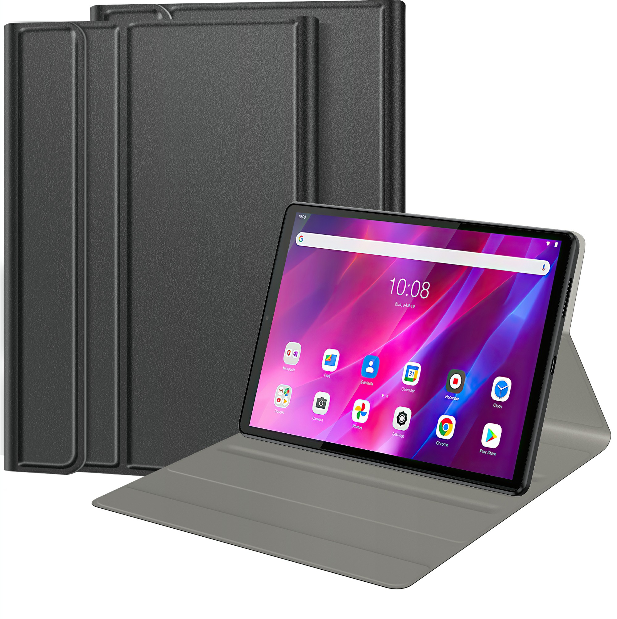 

Faltbarer Ständer Schocksicher PU Leder Tablet Hülle Abdeckung (ohne Tastatur) Für Lenovo Tab M10 Plus 10,3 Zoll - Schwarz, Lenovo Tab M10 Plus