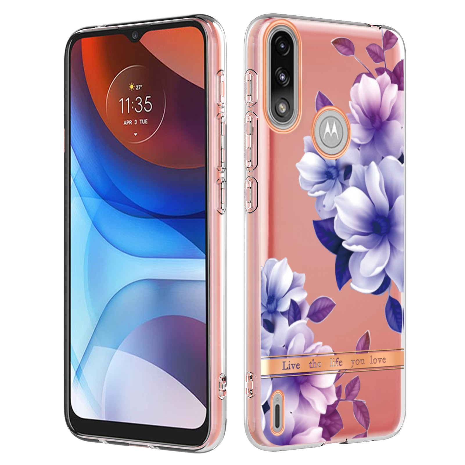 

Lettre de Fleur Tpu Couvercle Électroplate IML IMD Anticratch Téléphone Pour Motorola Moto E7 Power - HC004 Purple Begonia