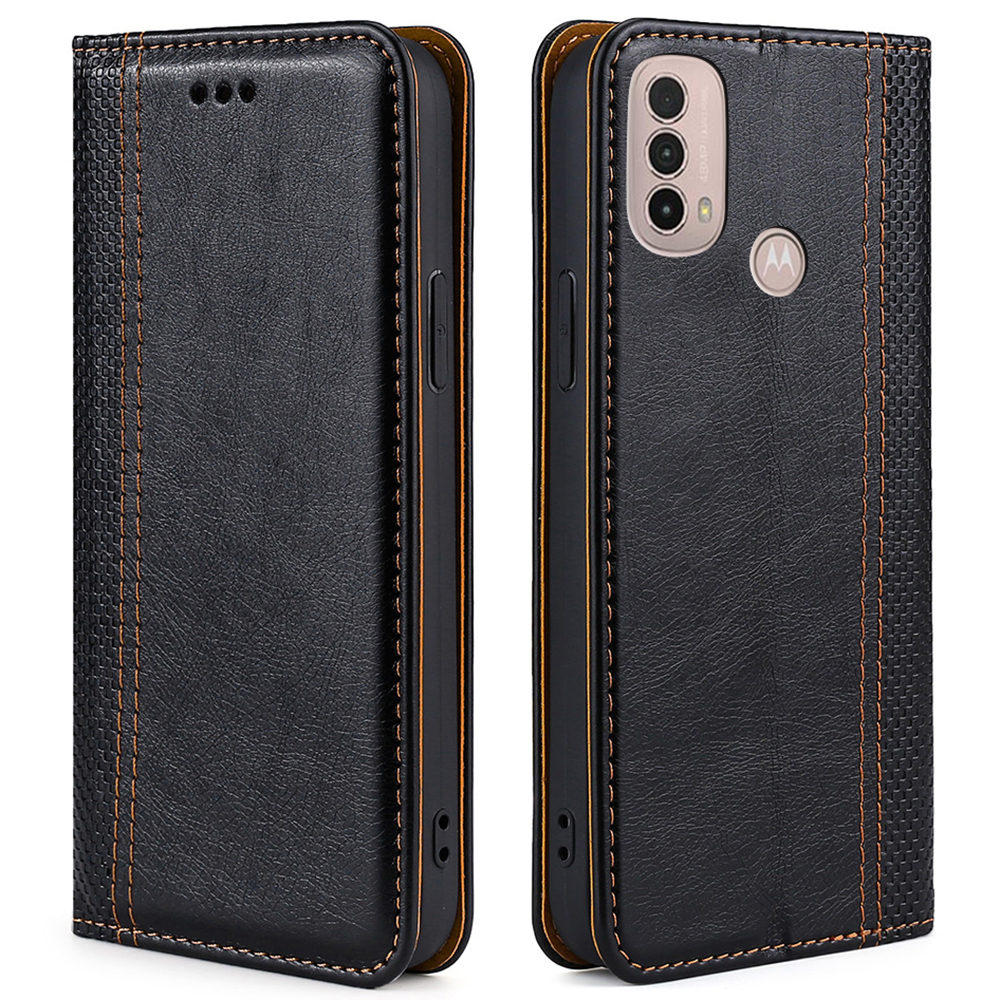 

Magnétique Auto Clôture Cuir Plaid Plaid Matter Stand Carte Téléphone Couvercle Téléphone Pour Motorola Moto E40 - le Noir