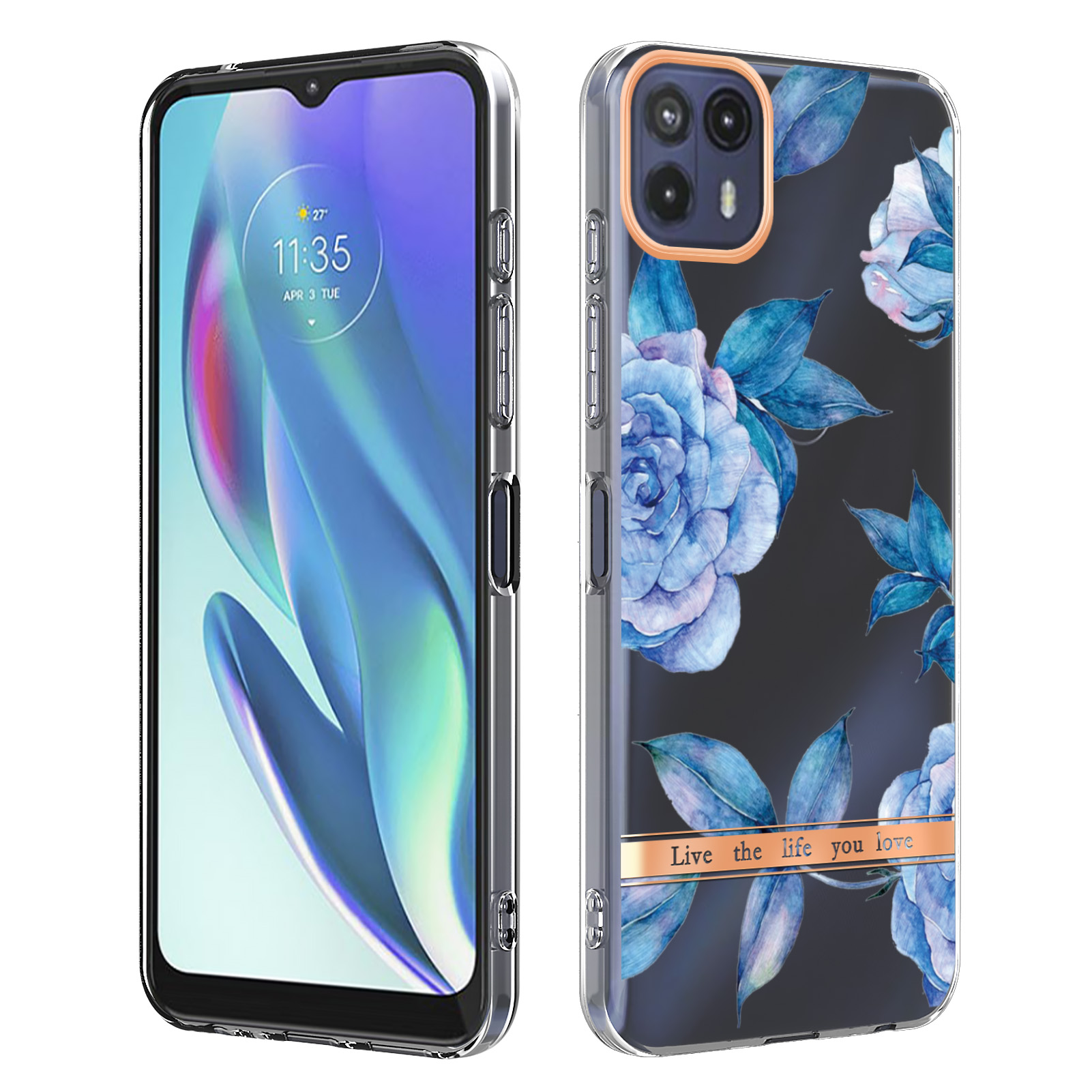 

LB5 Series Elektroplatte Blumenmuster Anti-drop-tpu-telefonkoffer Mit Imd-iml-verarbeitung Für Motorola Moto G50 5g - HC003 Blue Peony, Motorola Moto G50 5G