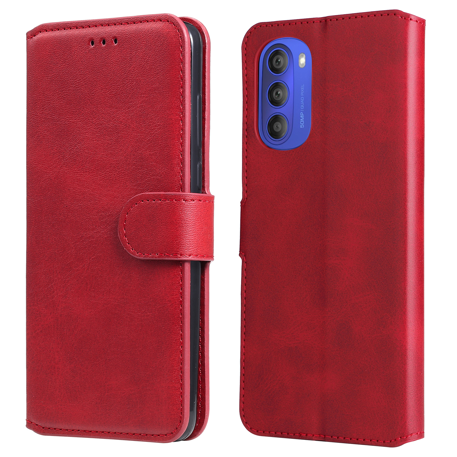 

PU Leder + TPU -stoßdämpfer Wallet Stand Schutzhülle Für Motorola Moto G51 5G - Rot, Motorola Moto G51 5G