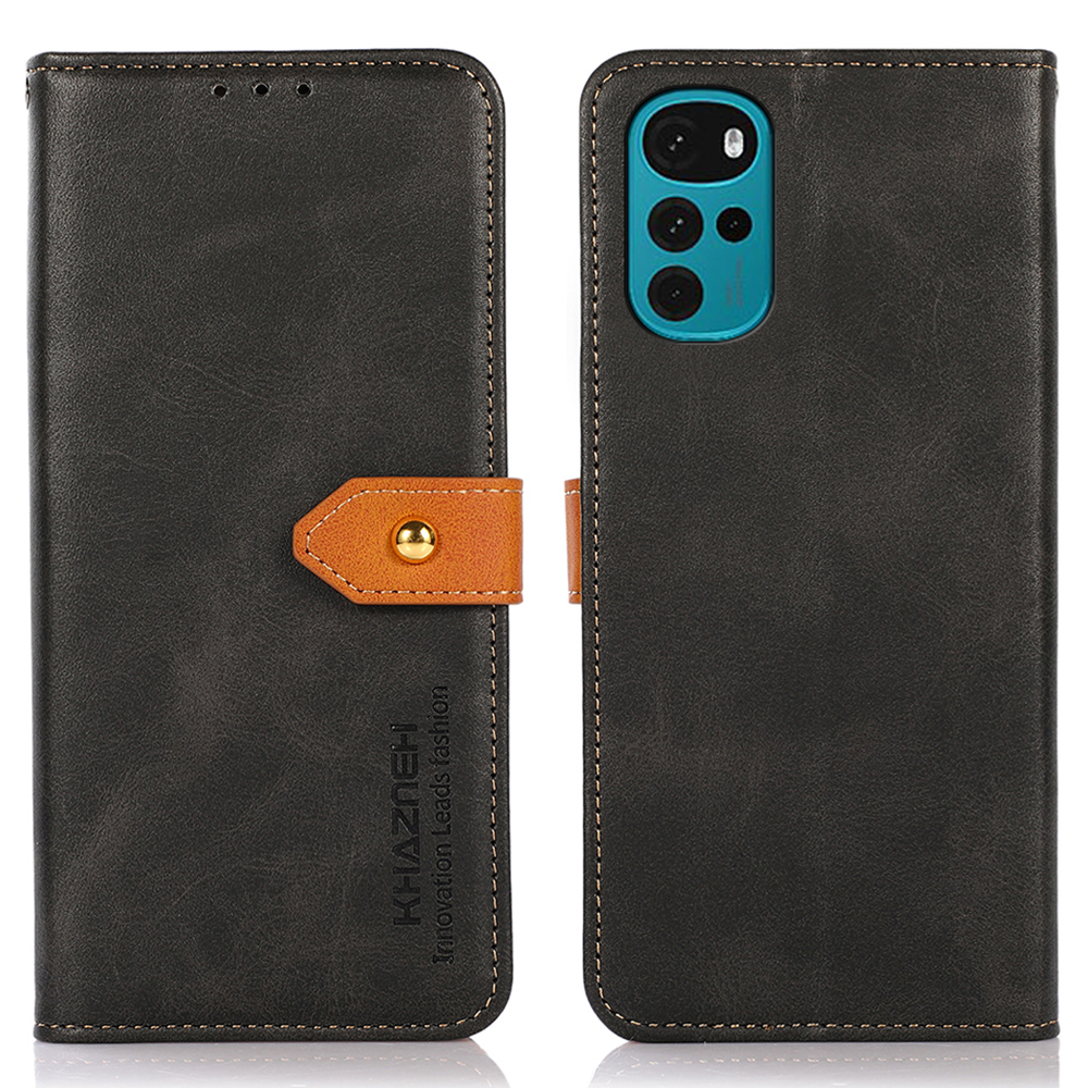 

Khazneh Stand Phone Case Für Motorola Moto G22, Magnetischer Goldener Verschluss Stoßfestes Leder Brieftasche - Schwarz, Motorola Moto G22