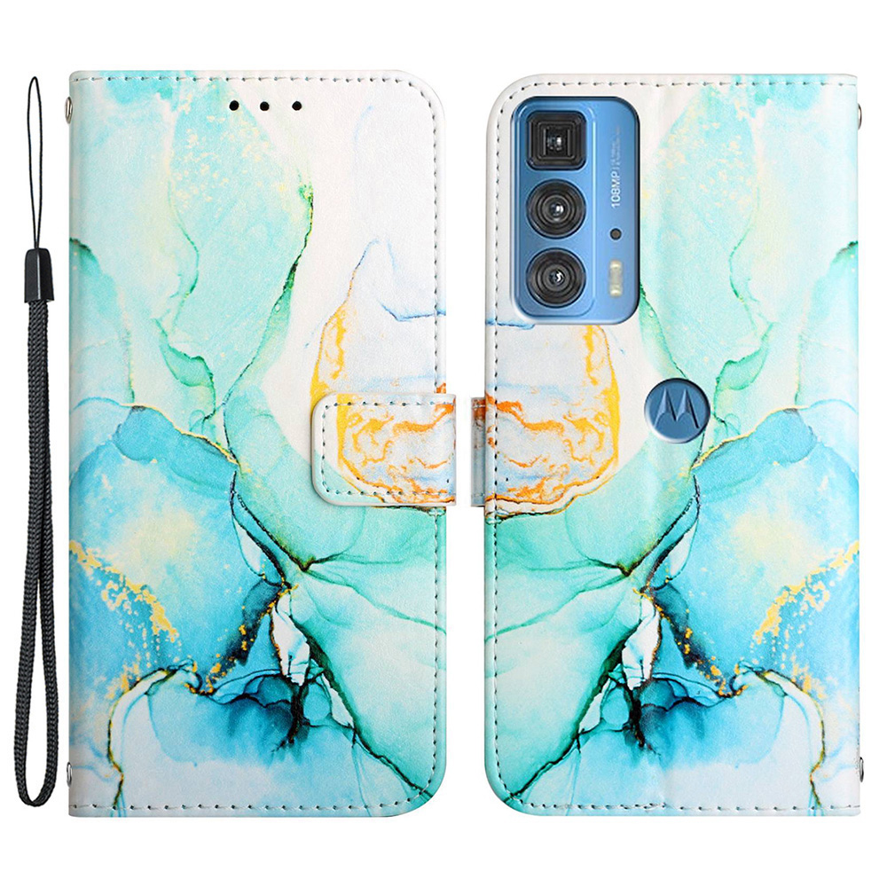 

YB Pattern Printing Leath Series-5 Pour Motorola Edge 20 Pro Marble pu le Cuir Book Book Book Magnetic Ferme Flip Flip Full Protective Cover Avec Bracelet de Poignet - Green LS003