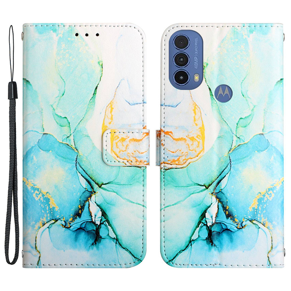 

YB Pattern Printing Leather Series-5 for Motorola Moto E30 / Moto E40 PU Leather Flip Marble Case Adjustable Stand Wallet Phone Cover with Strap - Green LS003