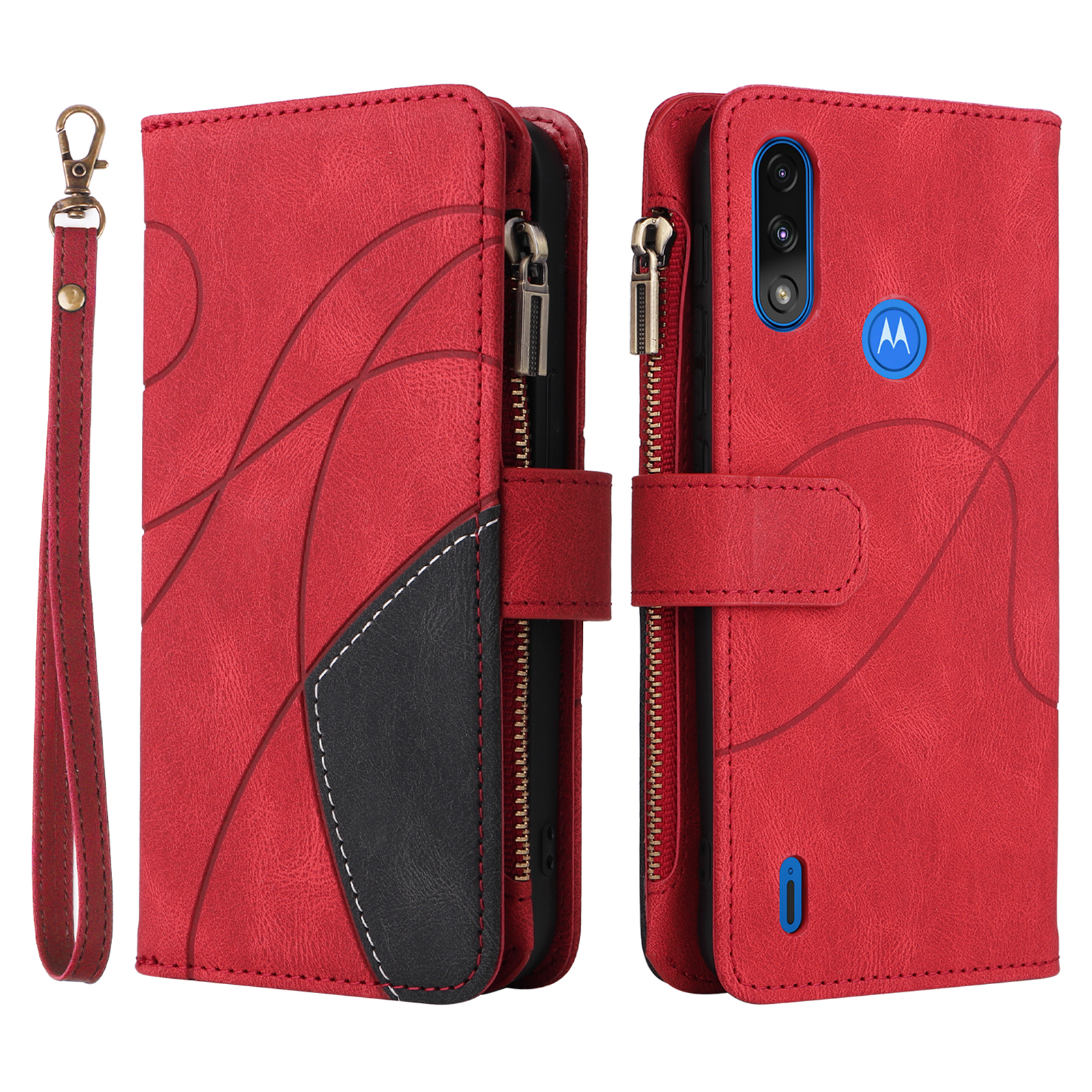 

KT Multi-function Series-5 Pour Motorola Moto E7 Power Shockproofroping Bi-color Cuir Phone Shell Shell Pocket Pocket Plusieurs Emplacements de Cartes Cover Cover Cover - Rouge