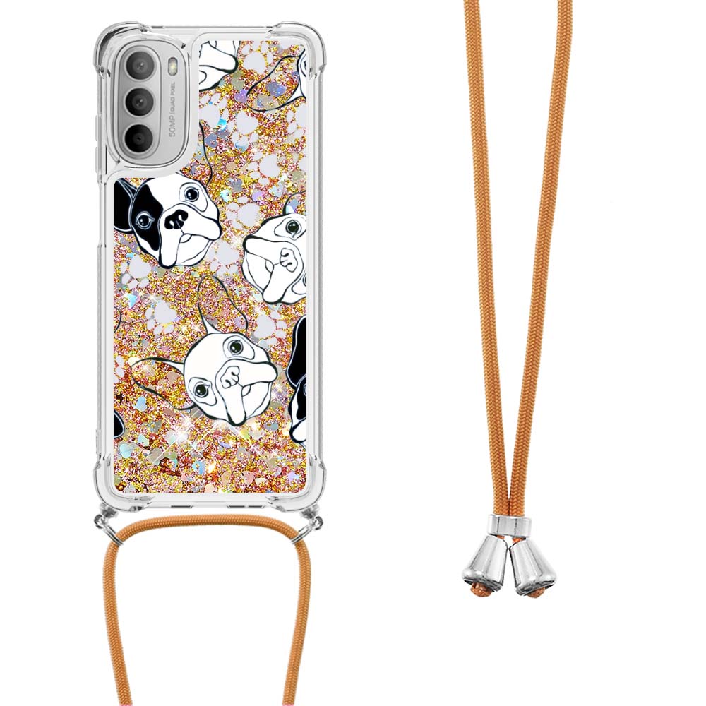 

YB Quicksand Series-5 Für Motorola Moto G (2022) Muster Druckphase Hülle Flüssige Quicksand Anti-Fall-Fall-TPU-Shell Mit Lanyard - Schwarz/Weißer Welpe, Motorola Moto G (2022) 5G