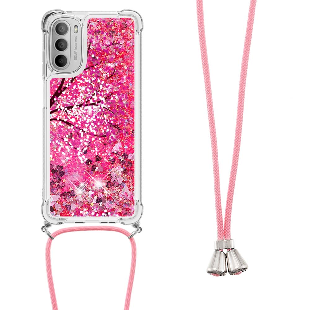 

YB Quicksand Series-5 Für Motorola Moto G (2022) Muster Druckphase Hülle Flüssige Quicksand Anti-Fall-Fall-TPU-Shell Mit Lanyard - Kirschblüte, Motorola Moto G (2022) 5G