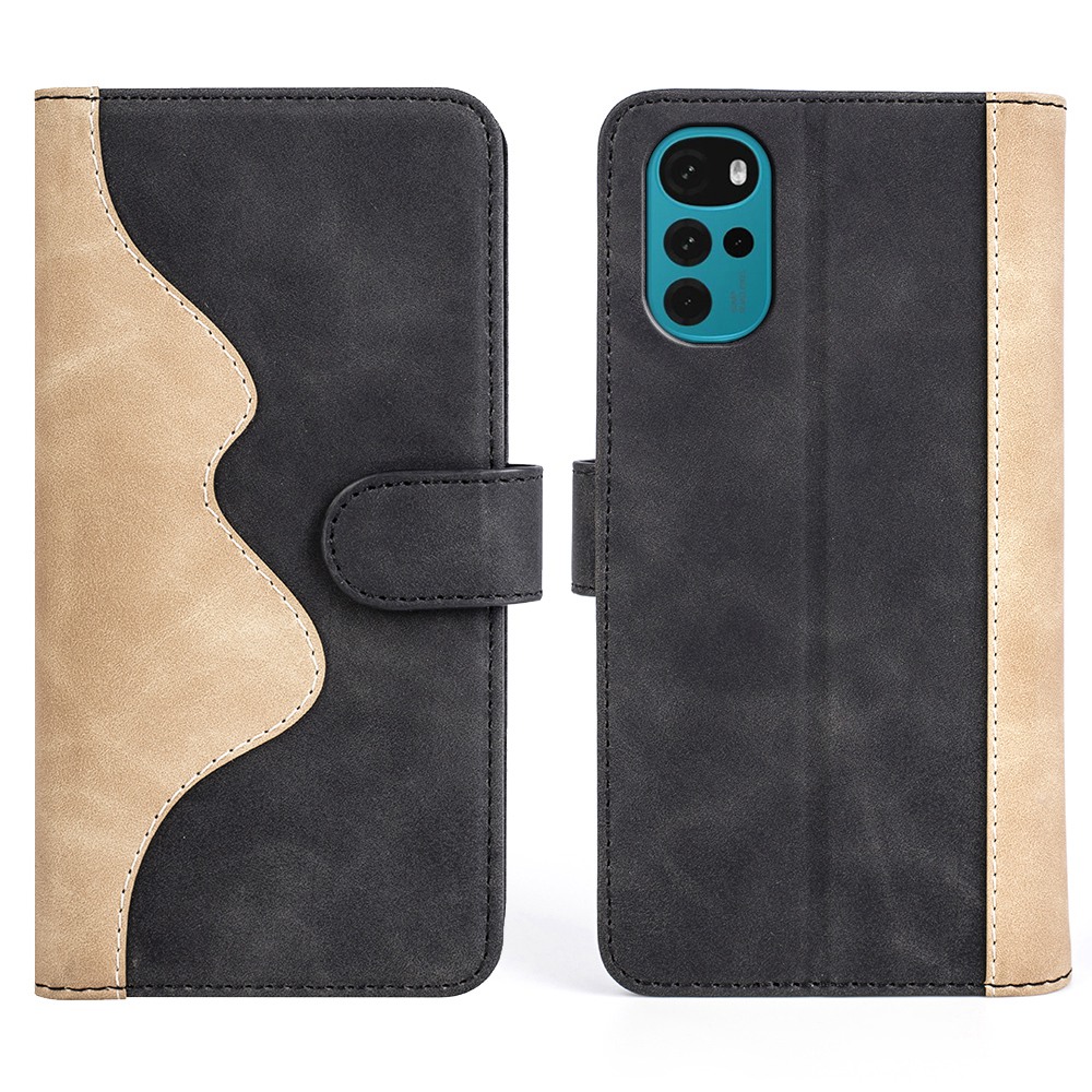 

Spleißdesign -Schutzhülle Für Motorola Moto G22 4G Leder+TPU Ständer Folio Wallet Flip Schockdelefonschale - Schwarz, Motorola Moto G22