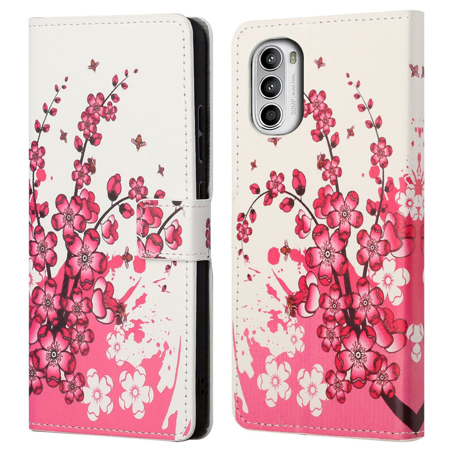 

Für Motorola Moto G52 4G Brieftaschengehäuse Muster Druck PU Leder Drop Proof Ständer Magnetic Flip Folio Cover - Pflaumenblüte, Motorola Moto G52 4G