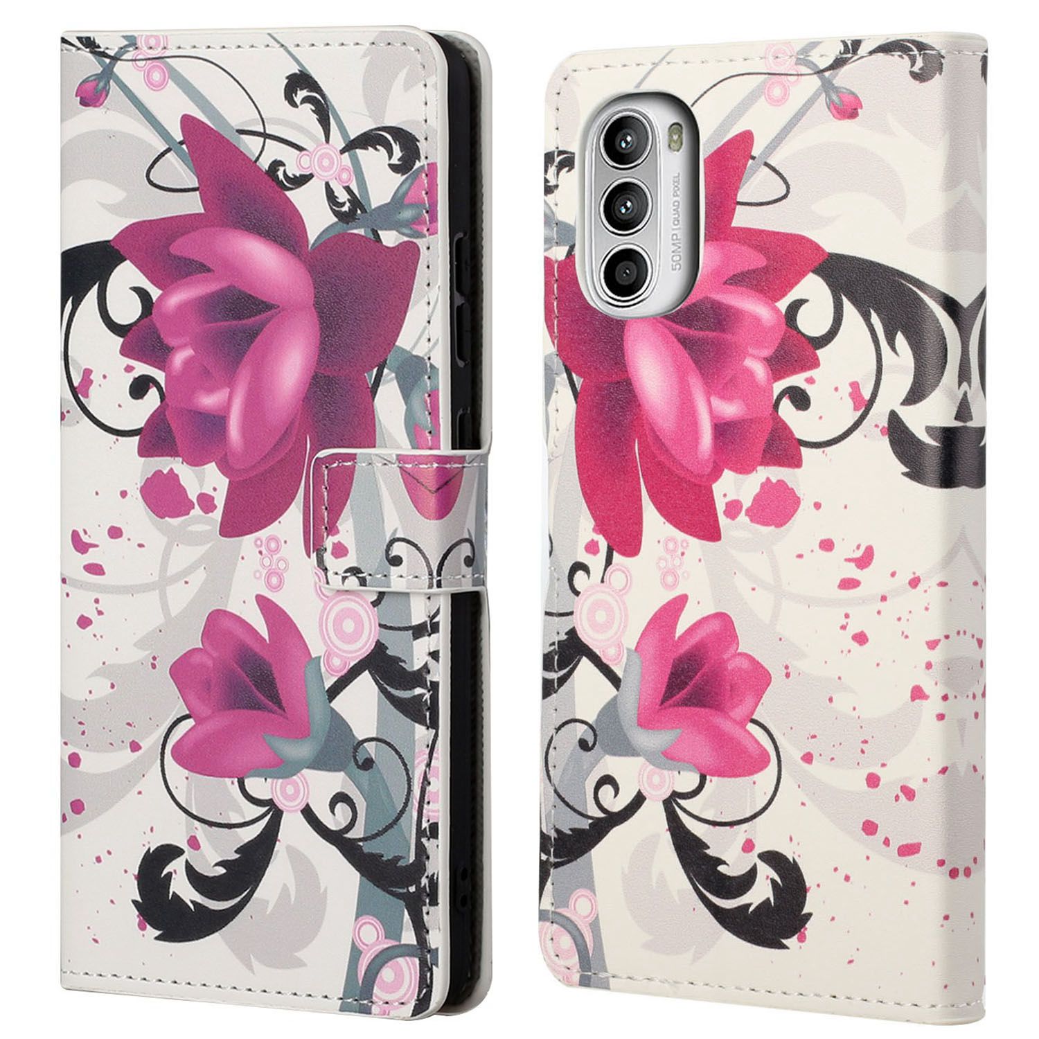 

Für Motorola Moto G52 4G Brieftaschengehäuse Muster Druck PU Leder Drop Proof Ständer Magnetic Flip Folio Cover - Lotus, Motorola Moto G52 4G