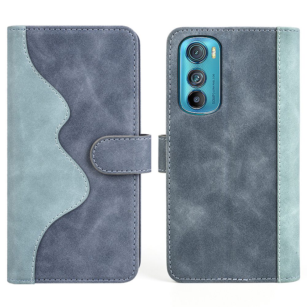 

Für Motorola Edge 30 5G Spleißdesign Telefonabdeckung PU Leder + TPU Vollschutz Stand Wallet Hülle - Blau, Motorola Edge 30 5G