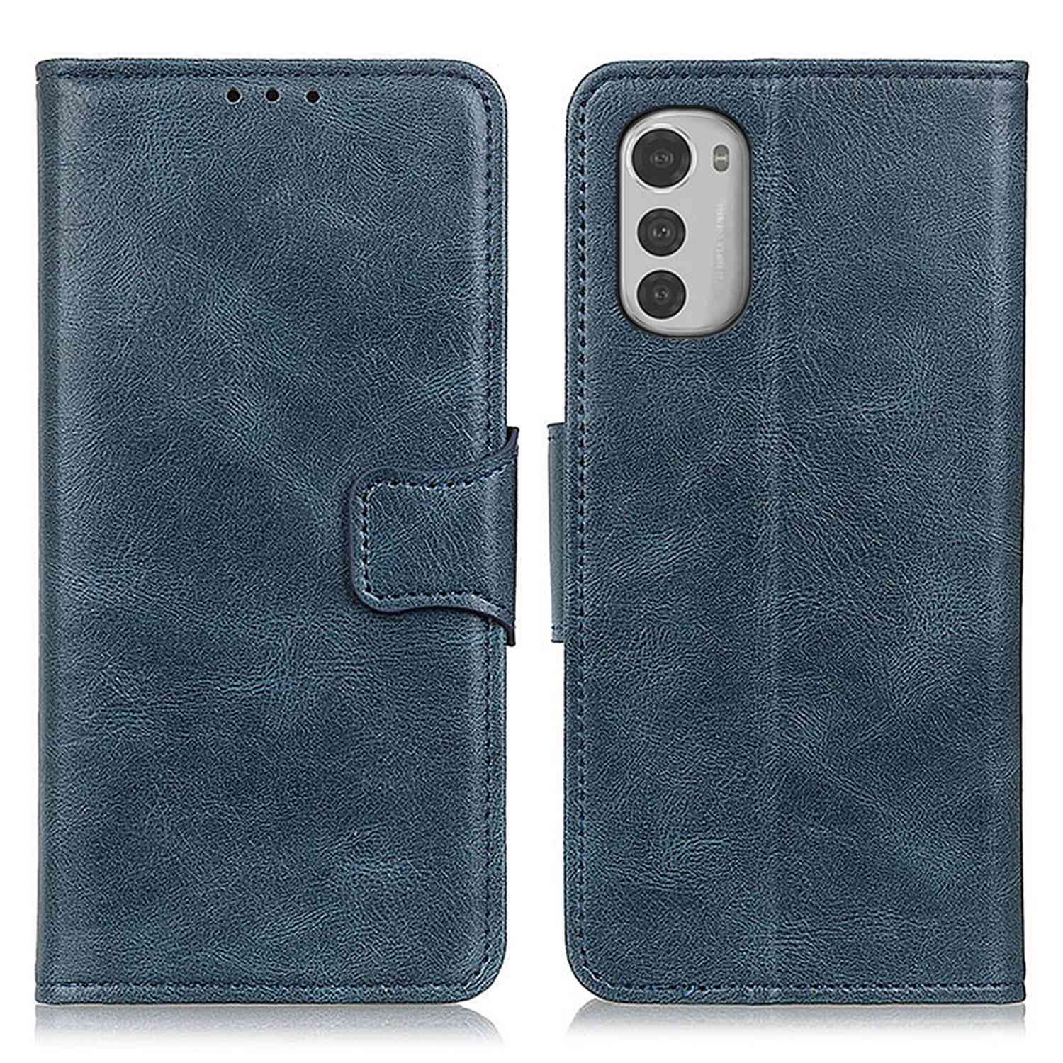 

Für Motorola Moto E32 PU Leder Crazy Horse Texture Case Telefon Stand Wallet Brieftasche Magnetic Clasp Protective Cover - Blau, Motorola Moto E32 4G