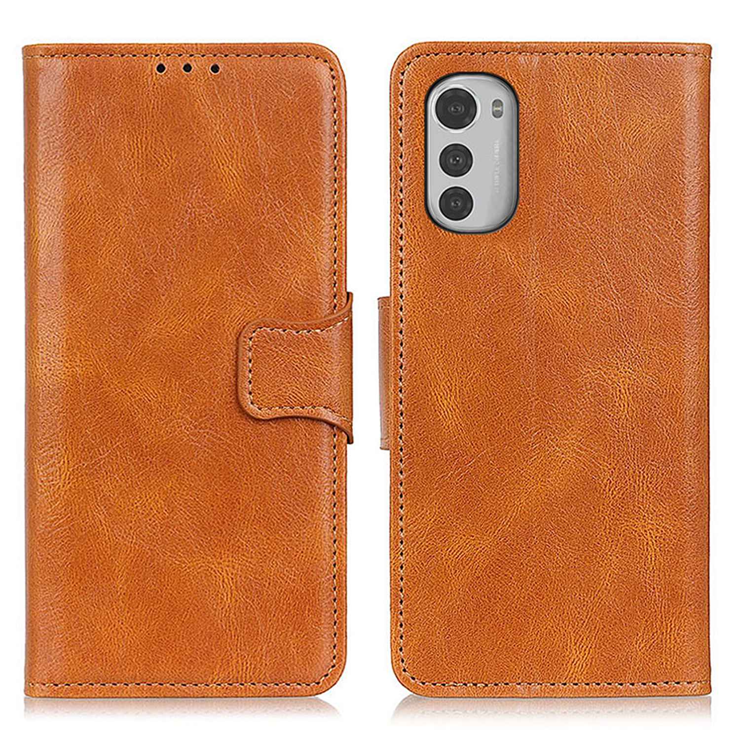 

Für Motorola Moto E32 PU Leder Crazy Horse Texture Case Telefon Stand Wallet Brieftasche Magnetic Clasp Protective Cover - Braun, Motorola Moto E32 4G