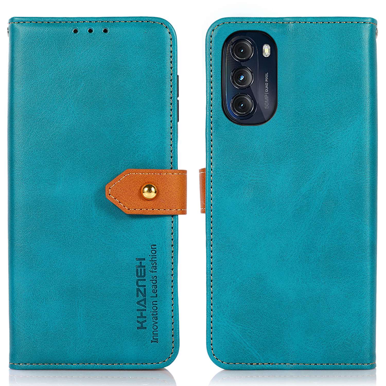 

Khazneh Für Motorola Moto G (2022) 5G Ständer Brieftasche PU Leder Schockdelie Handy Mit Goldener Magnetschnalle - Blau, Motorola Moto G (2022) 5G