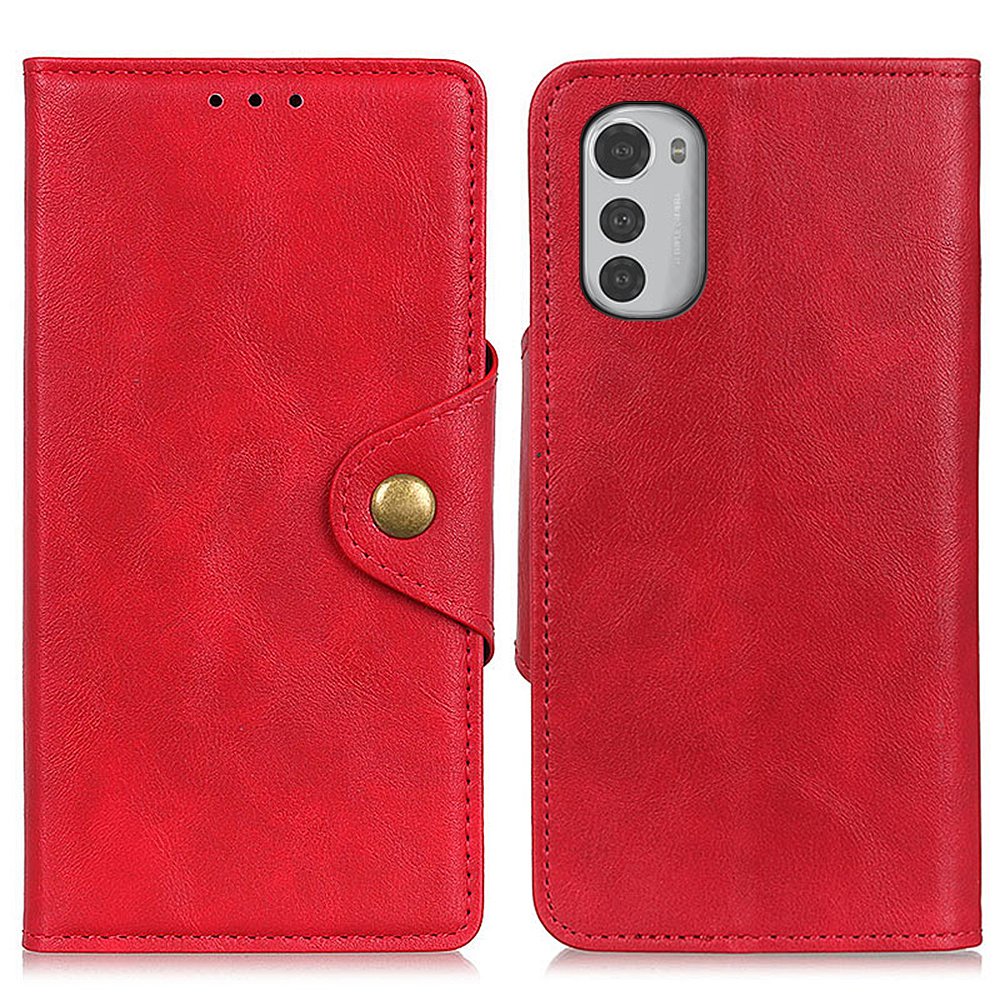 

Messing Schnalle Magnetic Clasp -hülle Für Motorola Moto E32, PU Leder + TPU Stand Wallet Telefonabdeckung - Rot, Motorola Moto E32 4G